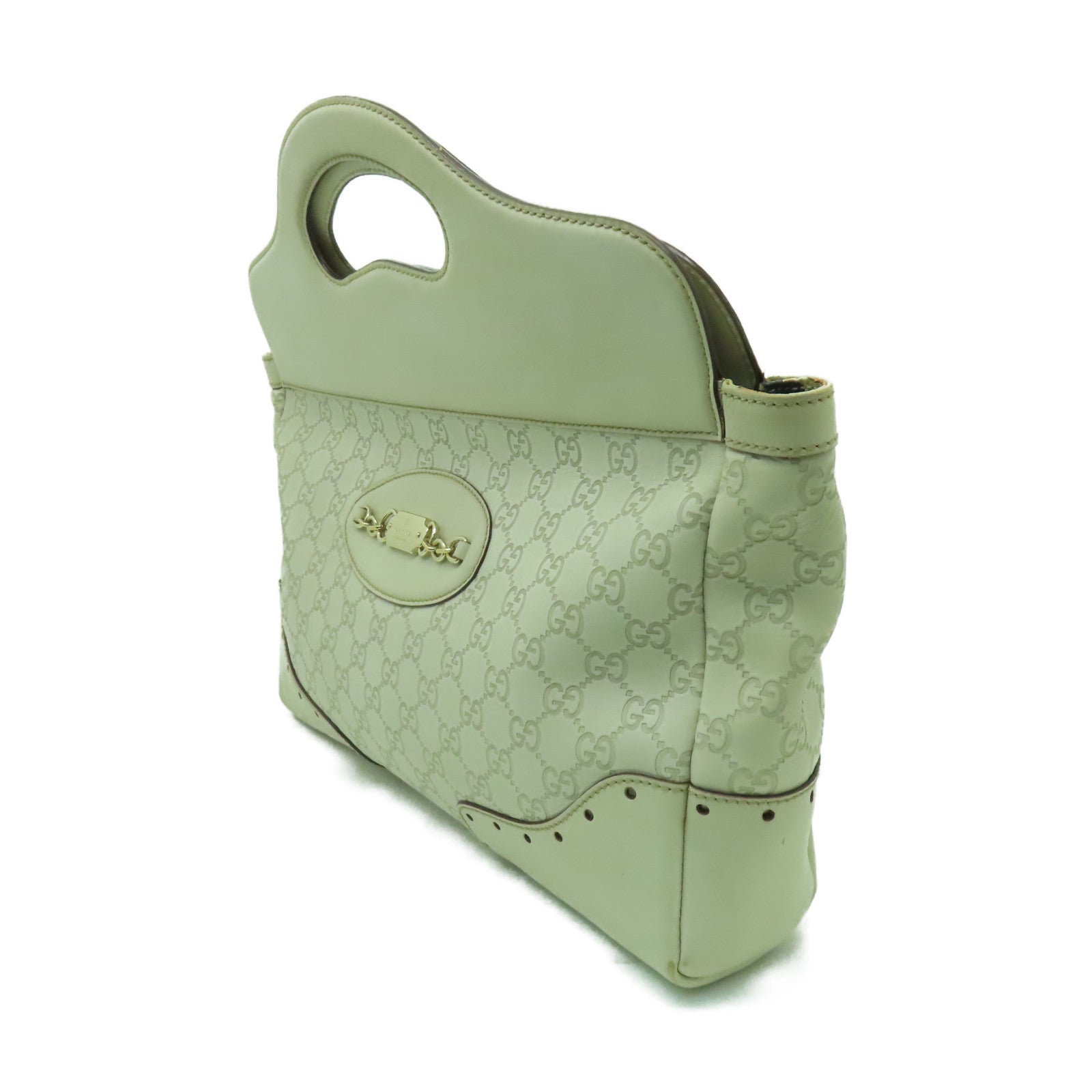 GUCCI Guccissima皮革Hand Bag金扣手挽袋白色