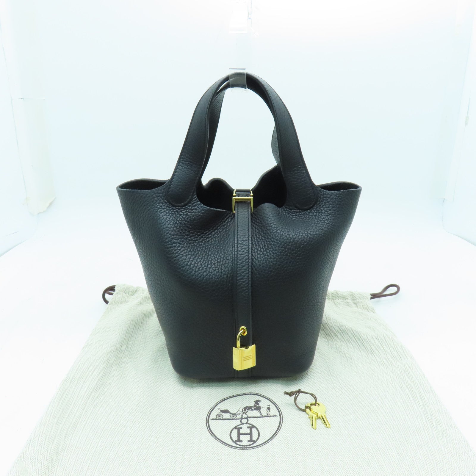HERMES Clemence皮革Picotin PM金扣手挽袋黑色