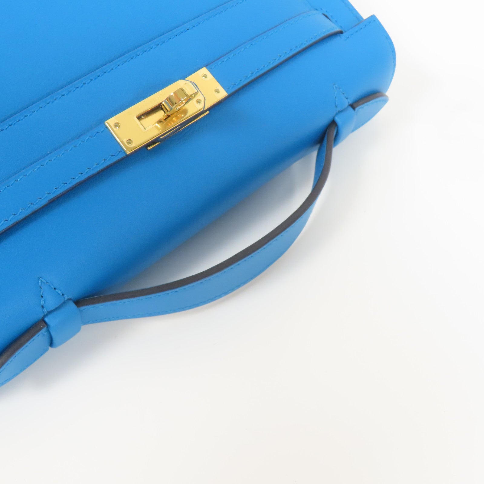HERMES Veau Swift皮革Kelly Pochette金扣手挽袋藍色