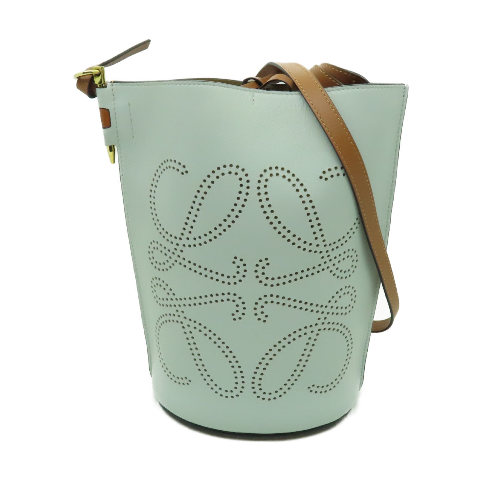LOEWE 【激減優惠】牛皮皮革Gate Anagram Bucket金扣肩背袋白色/啡色