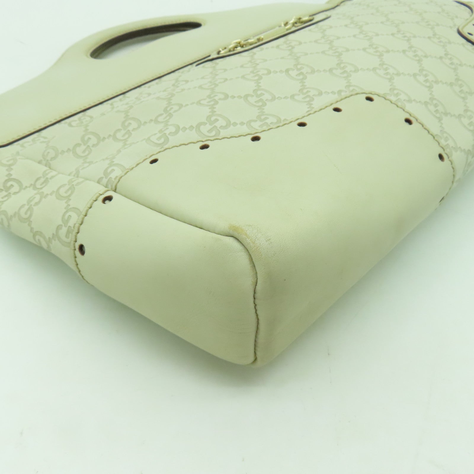 GUCCI Guccissima皮革Hand Bag金扣手挽袋白色
