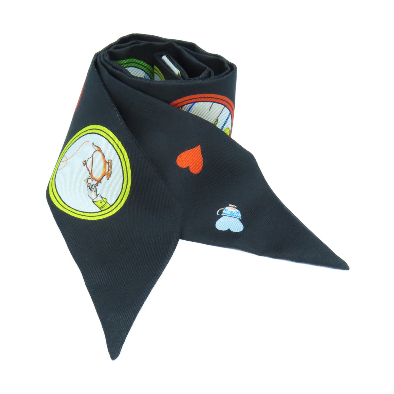 HERMES Silk Twilly Scarf Black/Color