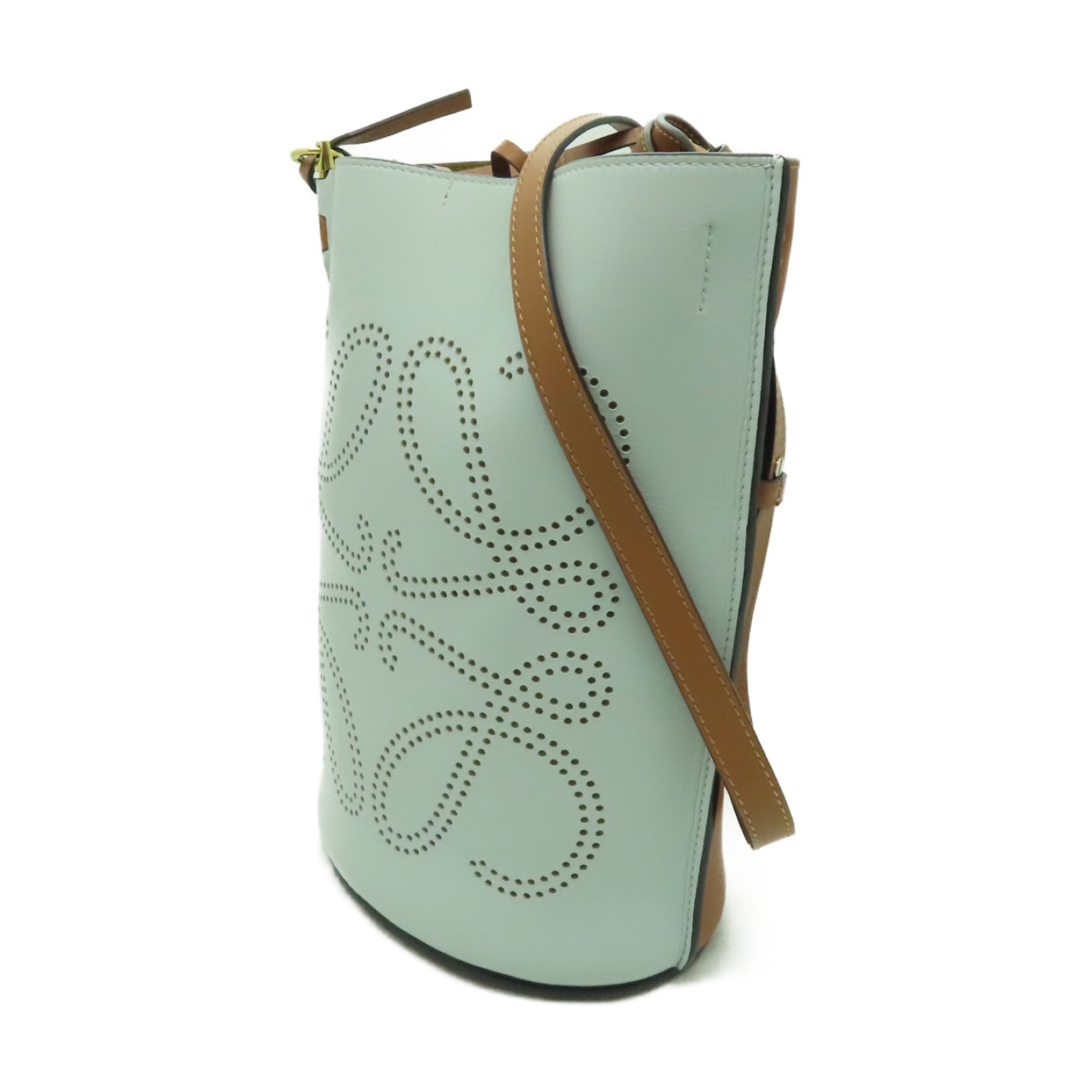 LOEWE 【激減優惠】牛皮皮革Gate Anagram Bucket金扣肩背袋白色/啡色