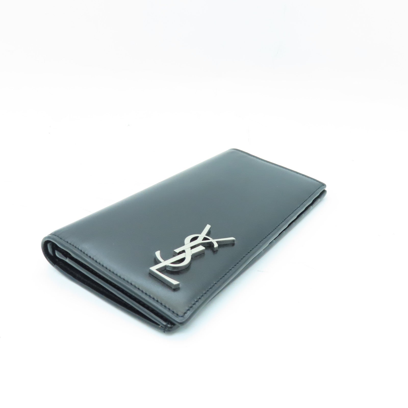 SAINT LAURENT 羊皮皮革Long Wallet銀扣長錢包黑色