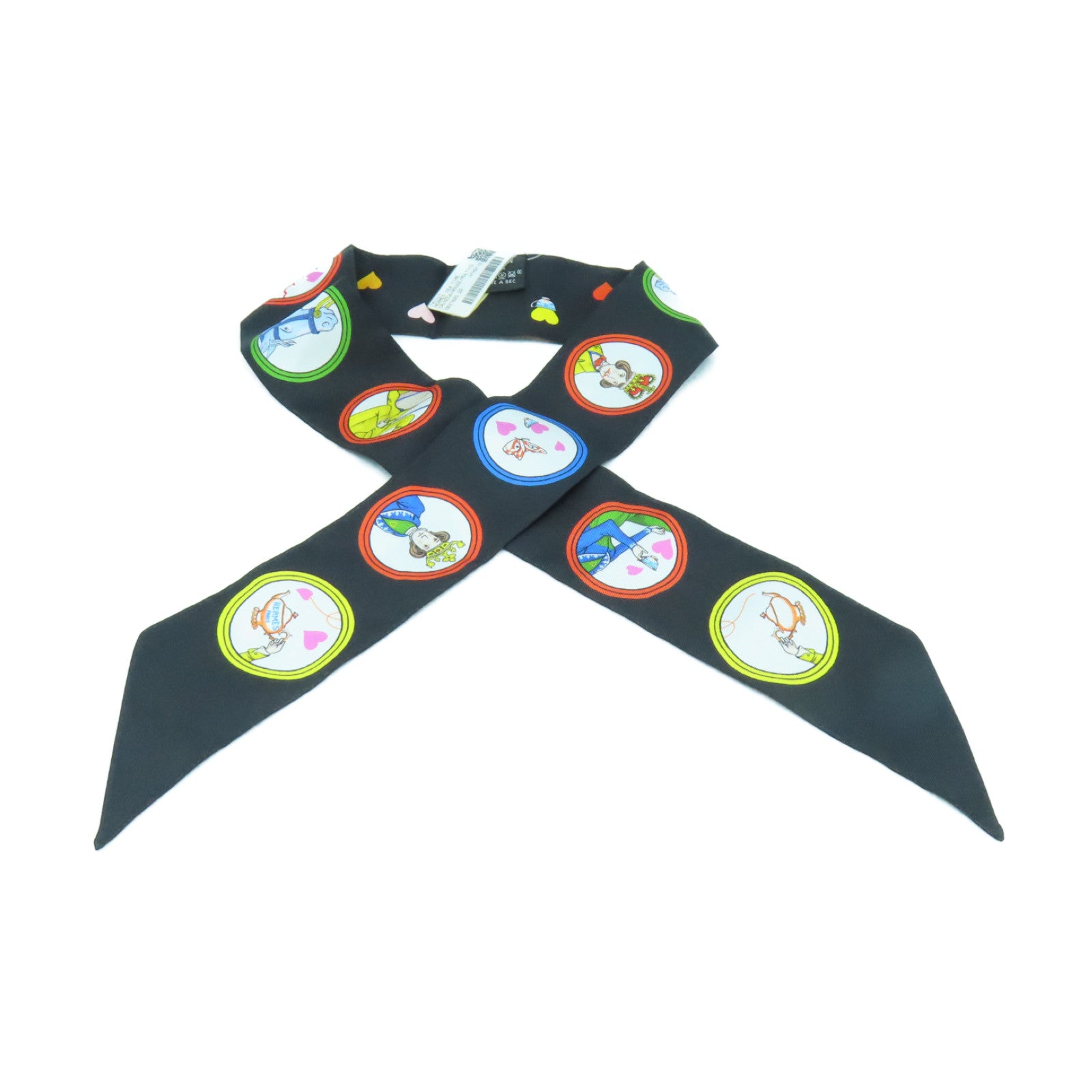 HERMES Silk Twilly Scarf Black/Color
