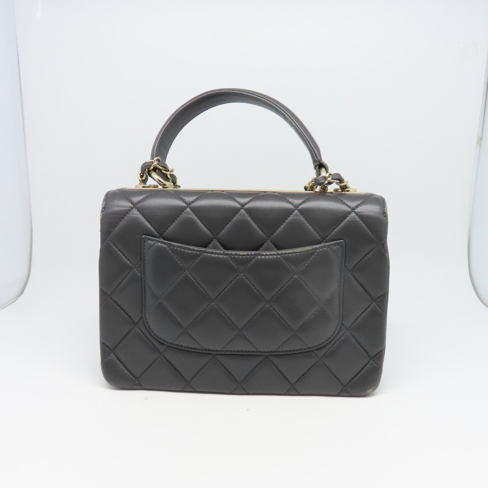 CHANEL 菱格羊皮皮革Top Handle Bag金扣肩背袋灰色