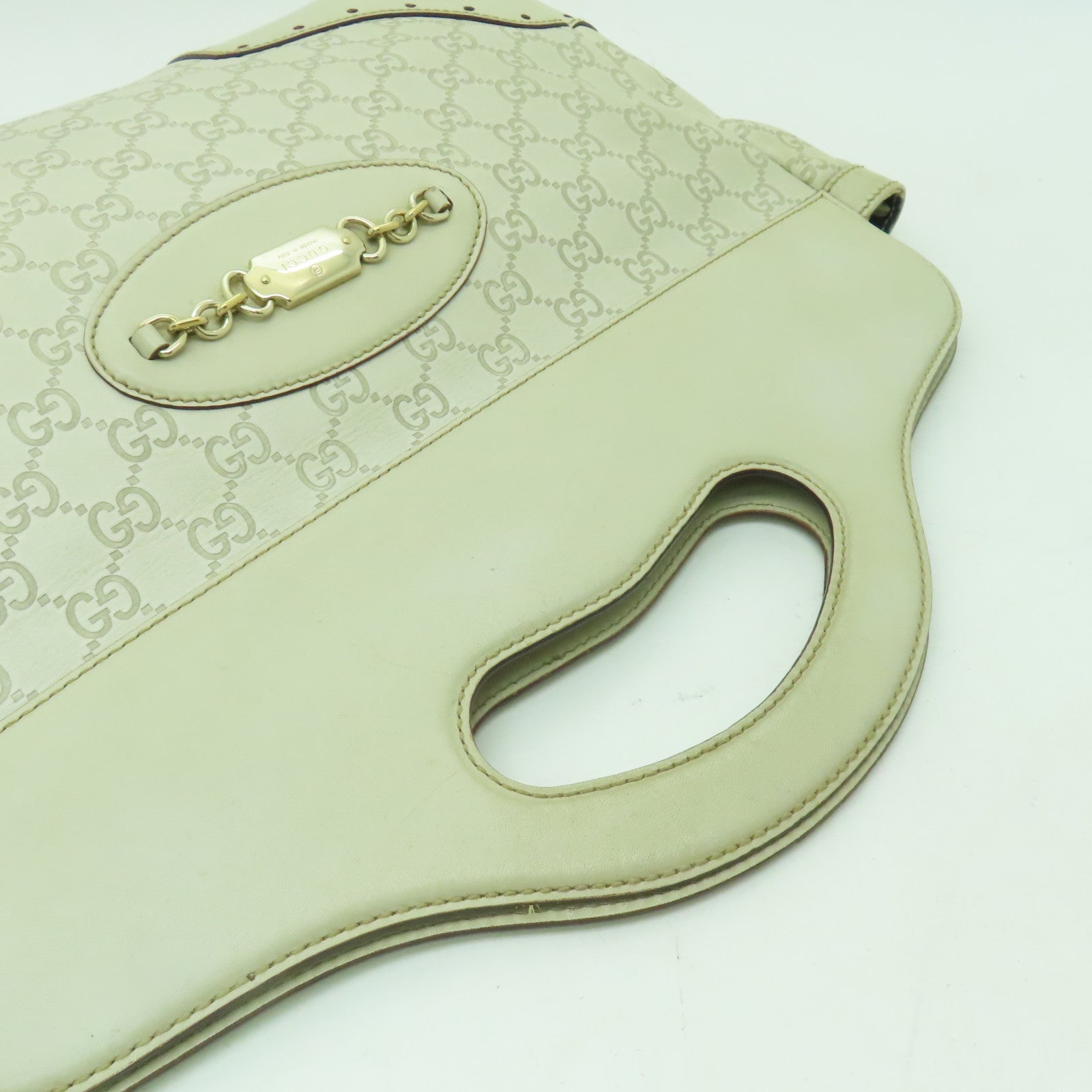GUCCI Guccissima皮革Hand Bag金扣手挽袋白色