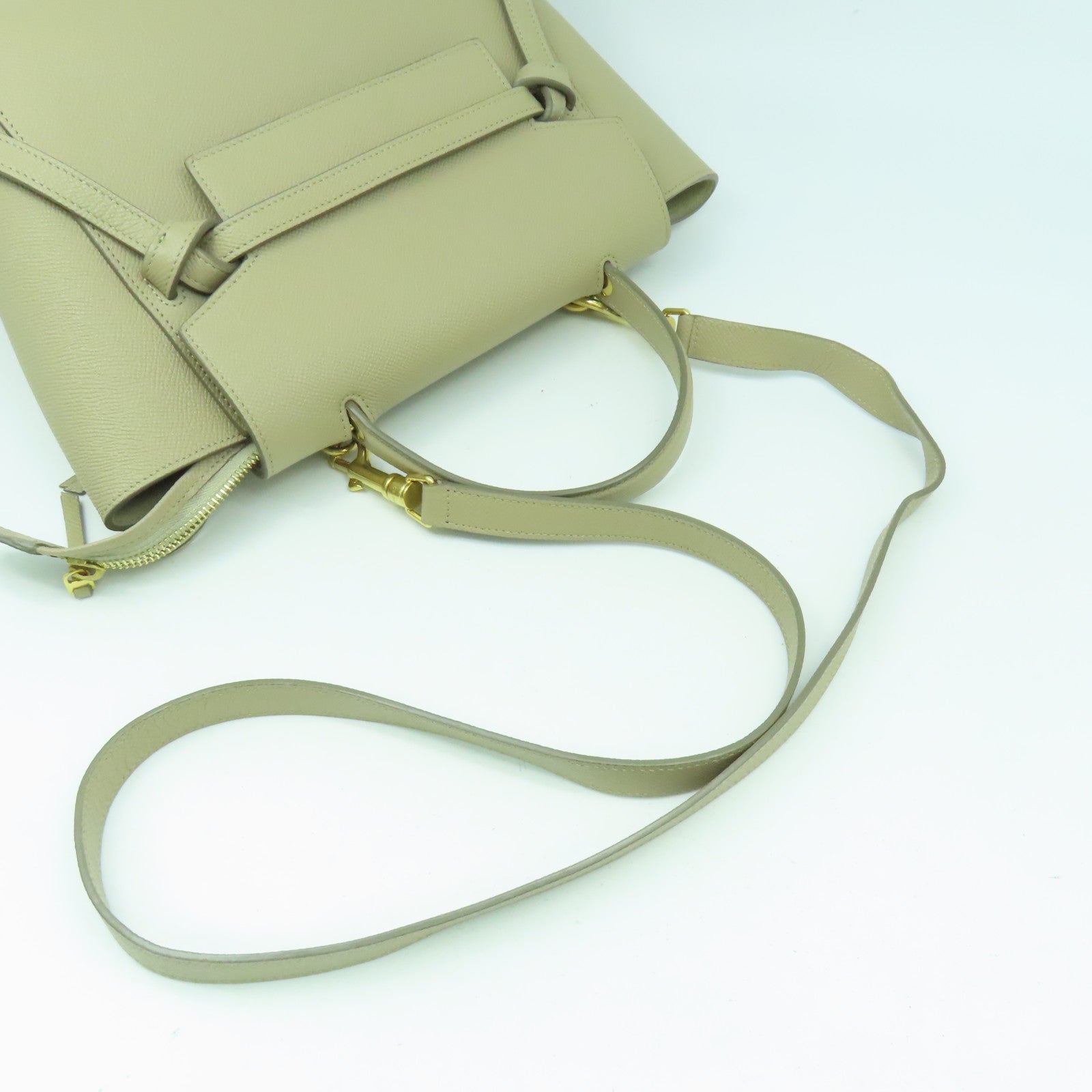 CELINE 牛皮皮革Belt Bag金扣手挽肩背兩用袋米色