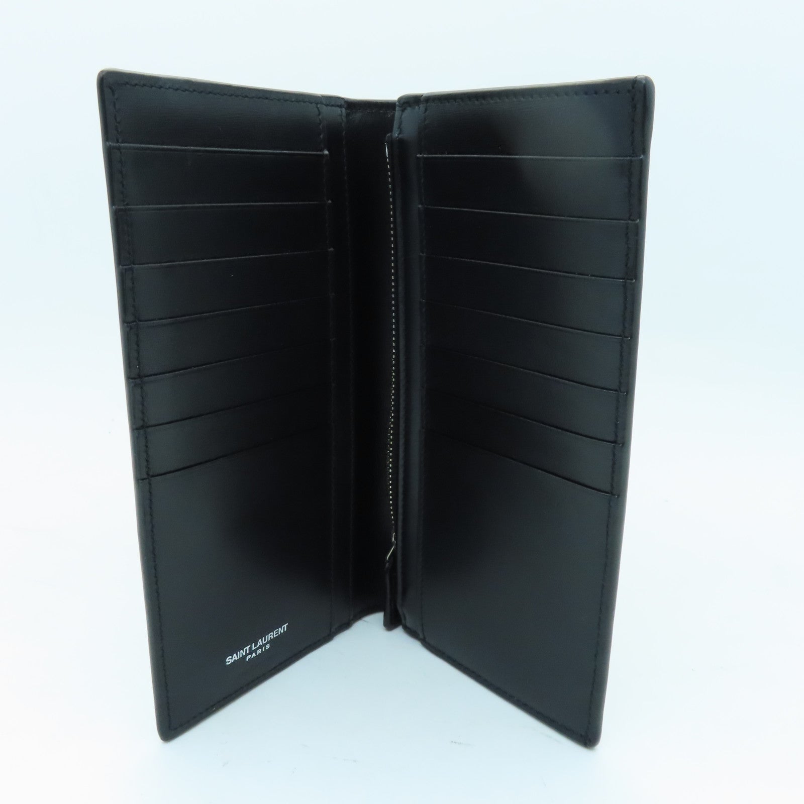 SAINT LAURENT 羊皮皮革Long Wallet銀扣長錢包黑色