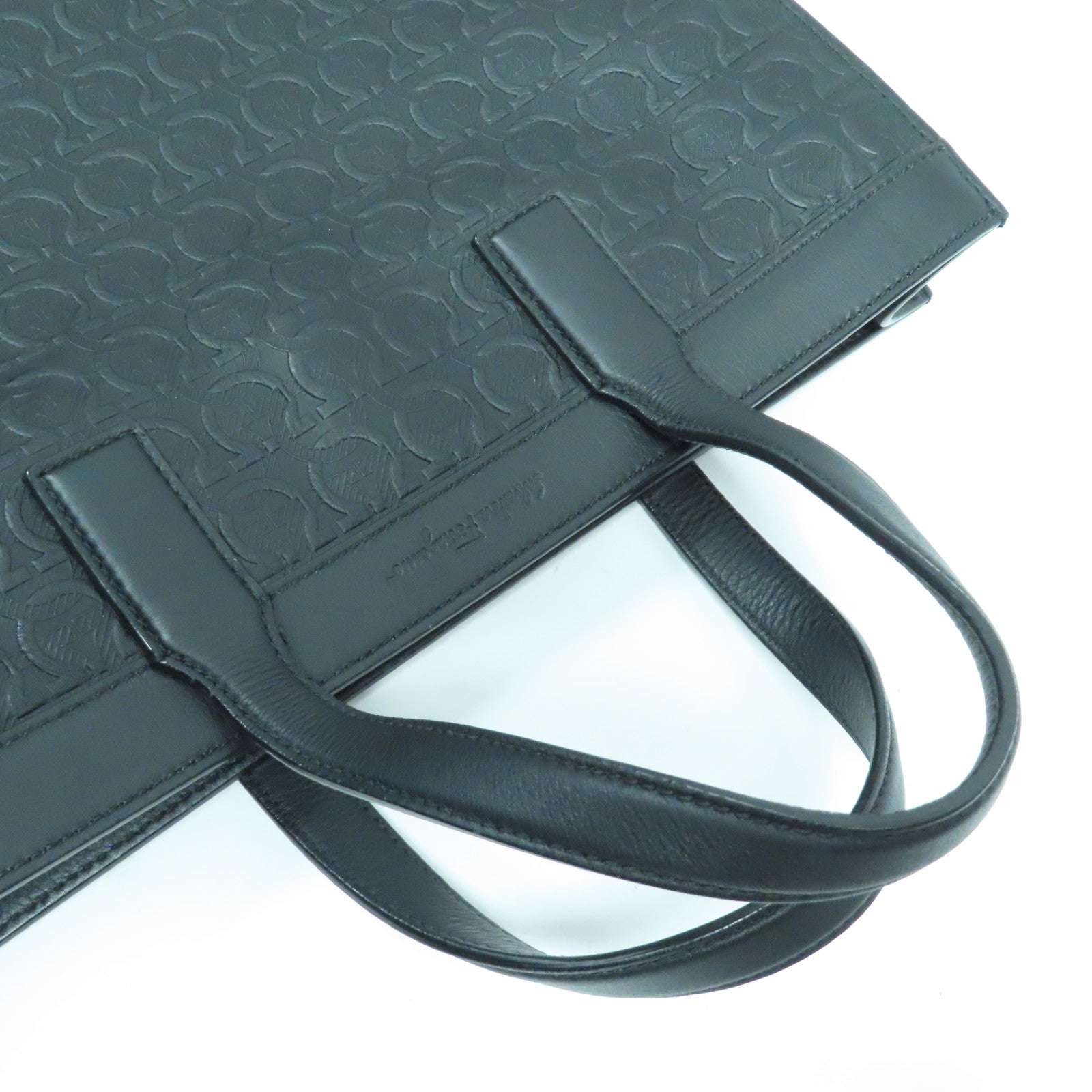 Salvatore Ferragamo 牛皮皮革Tote Bag銀扣手挽肩背兩用袋黑色