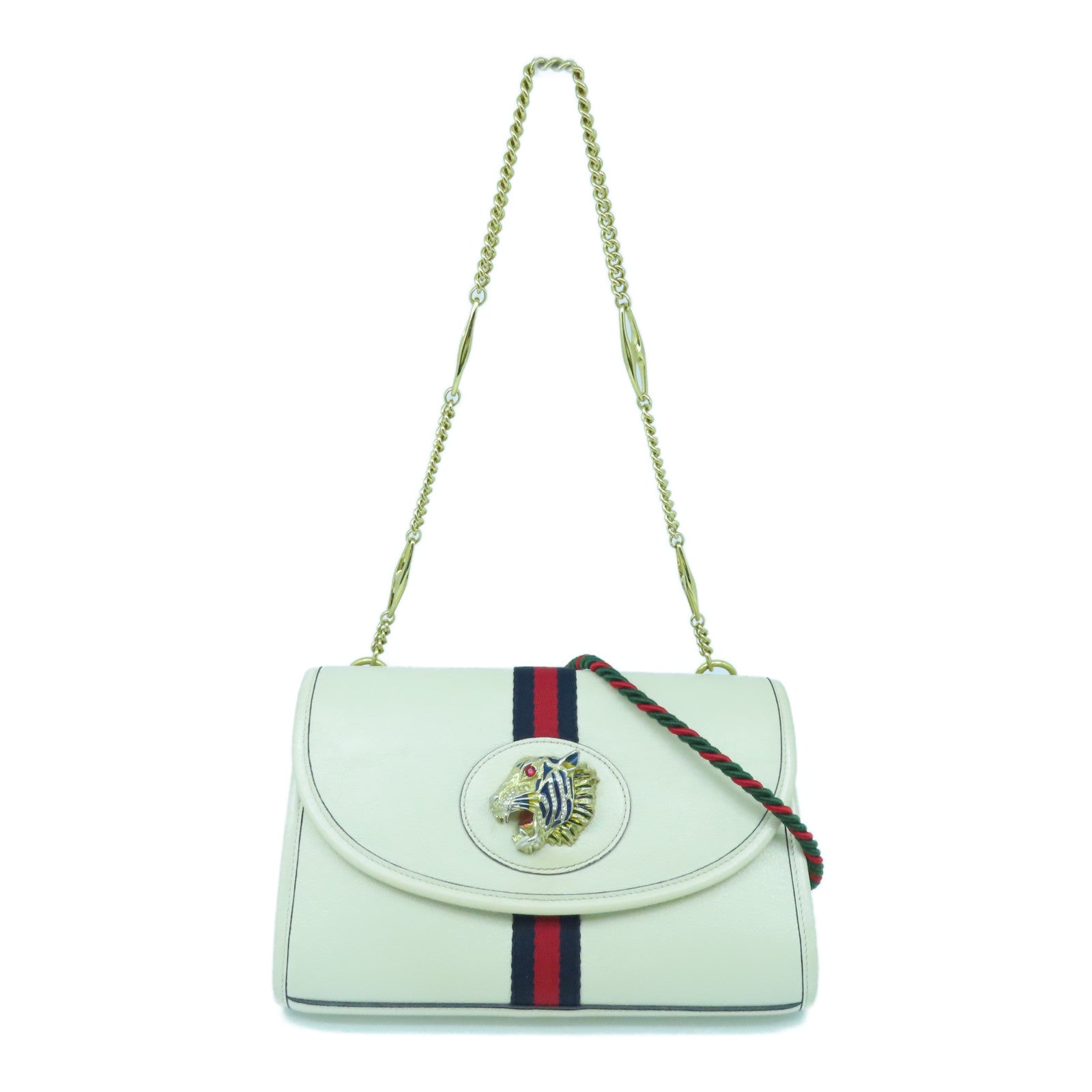 GUCCI cowhide leather Chain Shoulder Bag gold buckle chain shoulder bag white