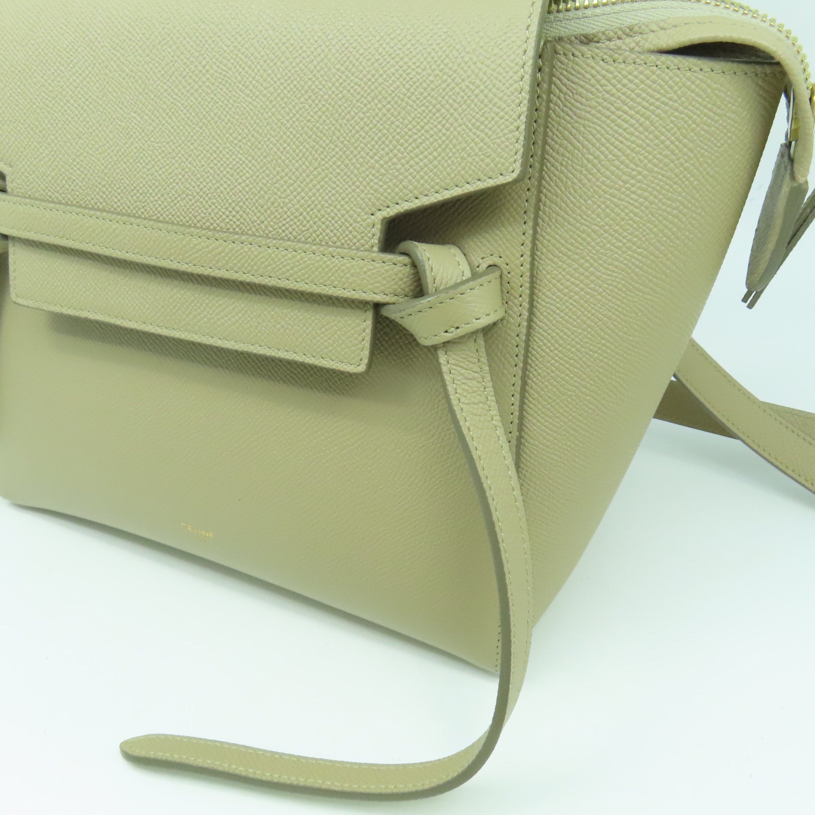 CELINE 牛皮皮革Belt Bag金扣手挽肩背兩用袋米色