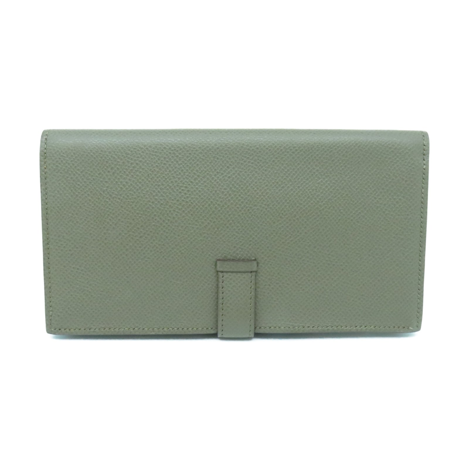 HERMES Epsom皮革Bearn W Snap銀扣長錢包Etain杏色