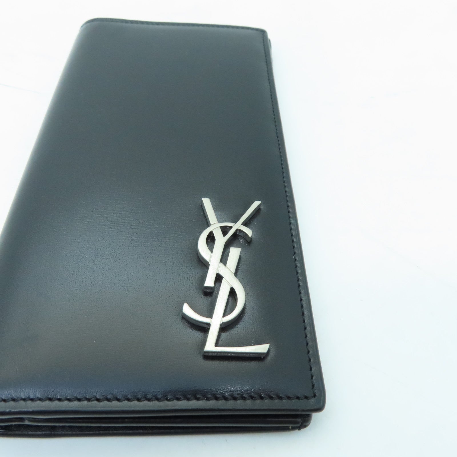 SAINT LAURENT 羊皮皮革Long Wallet銀扣長錢包黑色