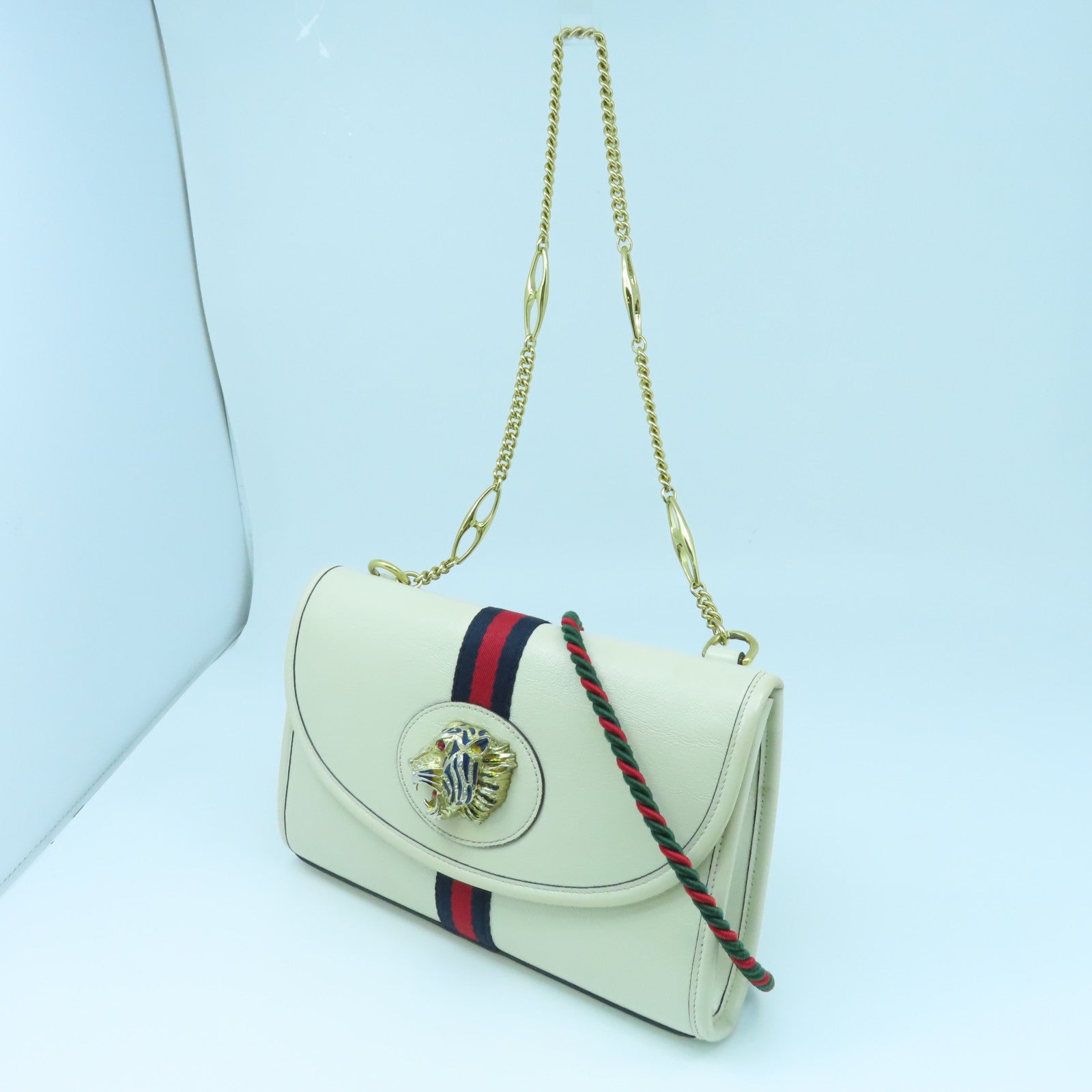 GUCCI cowhide leather Chain Shoulder Bag gold buckle chain shoulder bag white