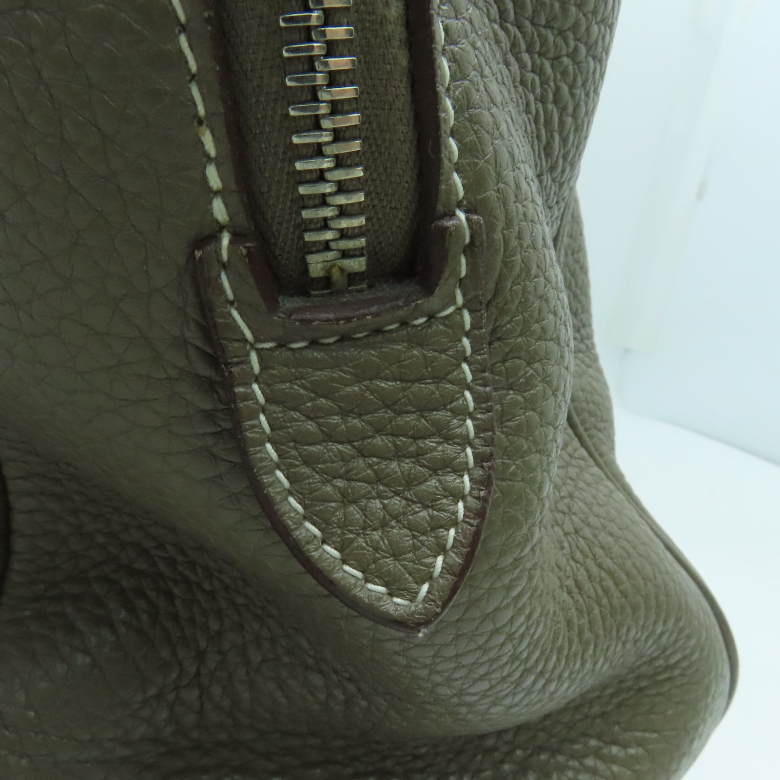 HERMES Clemence皮革Victoria銀扣手挽袋大象色