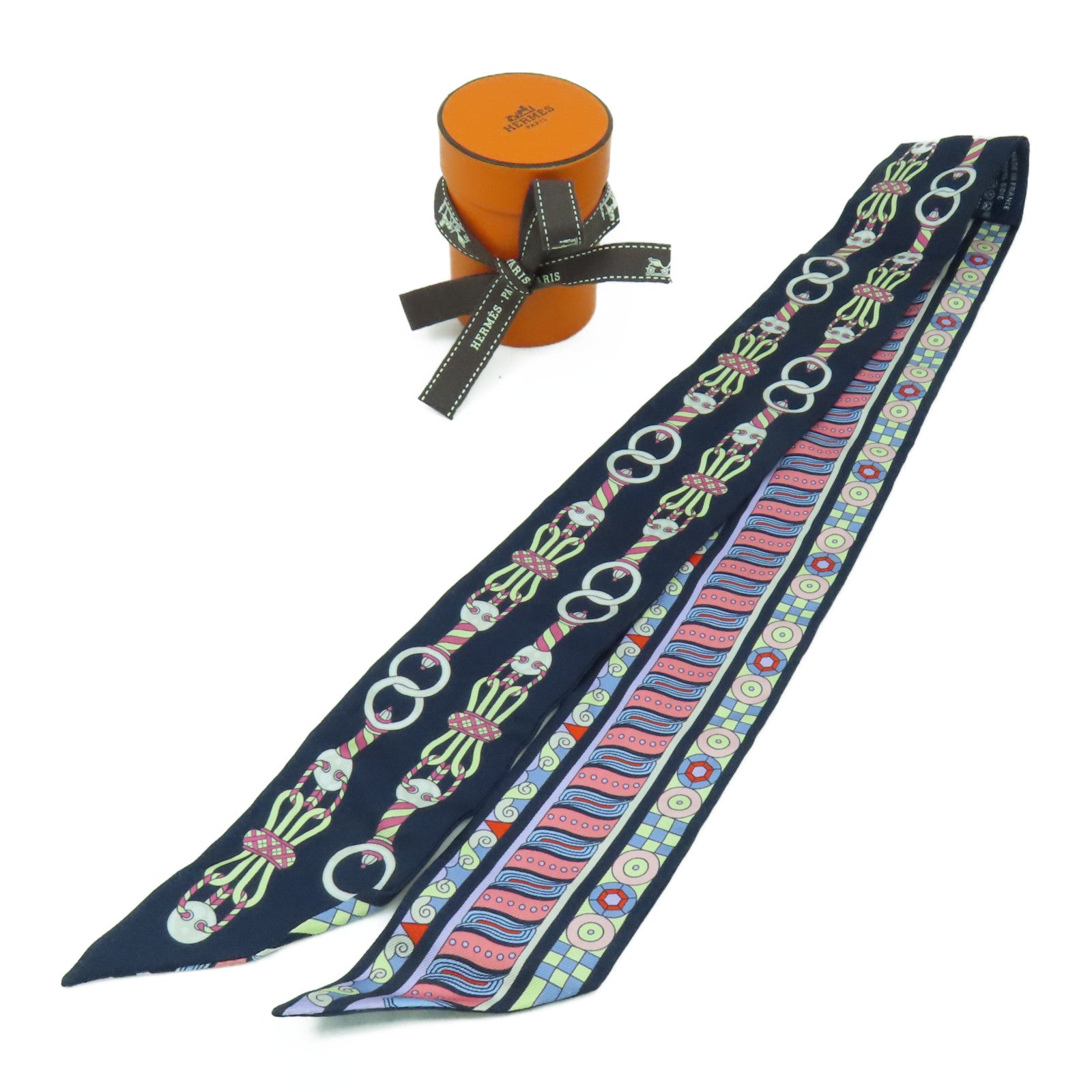 HERMES 絲質Twilly Scarf絲巾深藍色/藍色