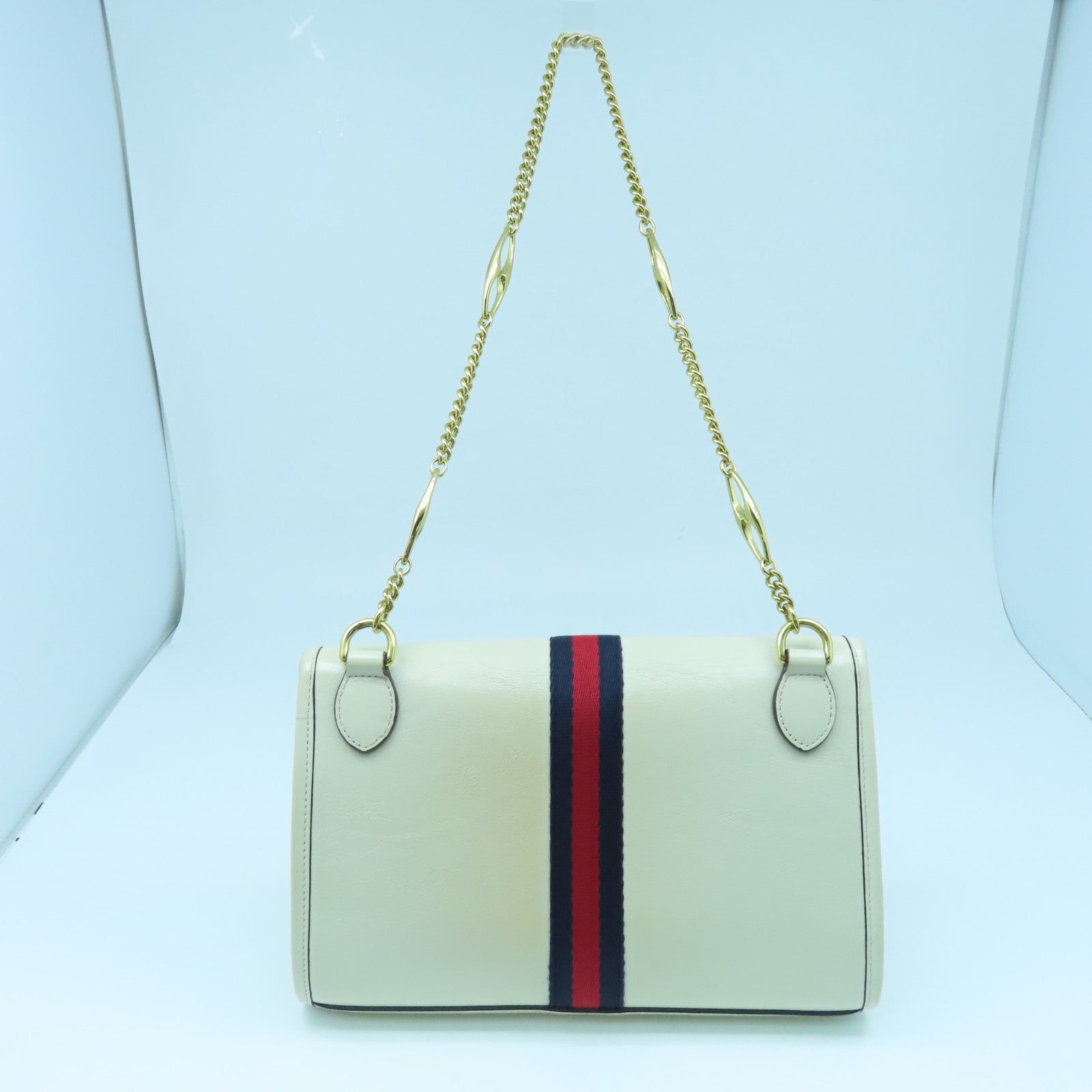 GUCCI cowhide leather Chain Shoulder Bag gold buckle chain shoulder bag white