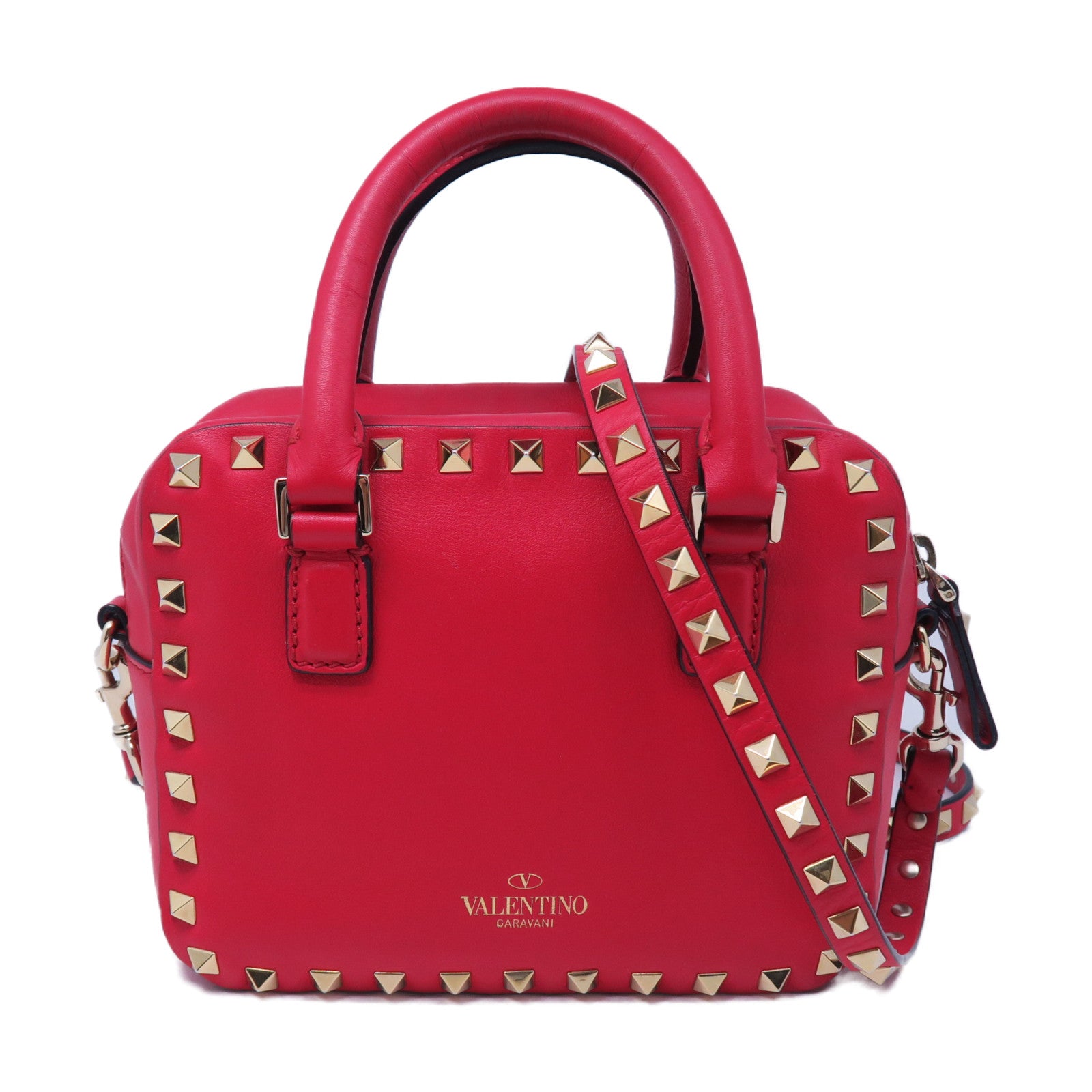 Valentino 牛皮皮革Shoulder Bag金扣肩背袋紅色
