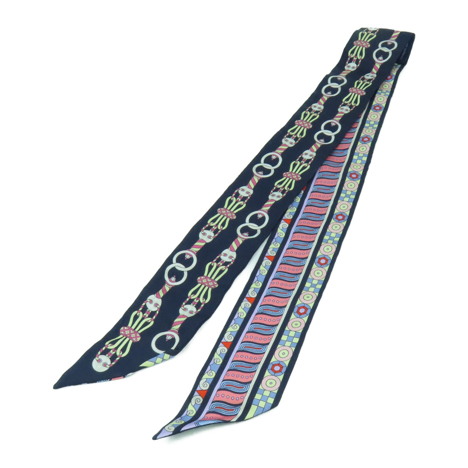 HERMES 絲質Twilly Scarf絲巾深藍色/藍色