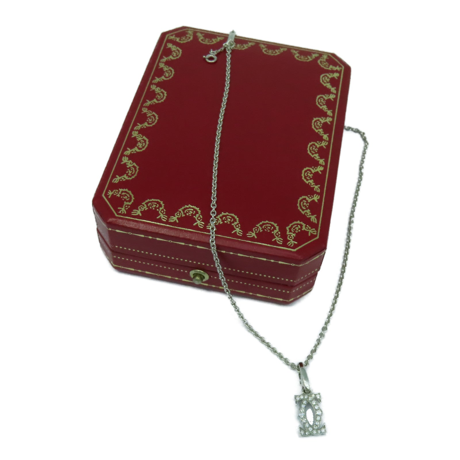CARTIER 18K白金C2 Charm Diamond銀扣鑽石項鍊銀色