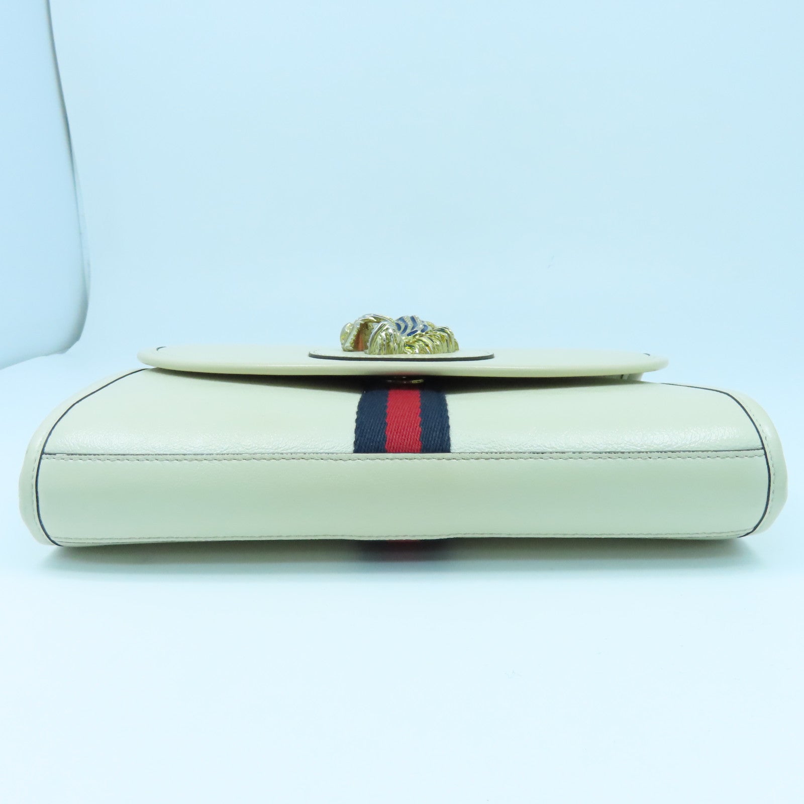 GUCCI cowhide leather Chain Shoulder Bag gold buckle chain shoulder bag white