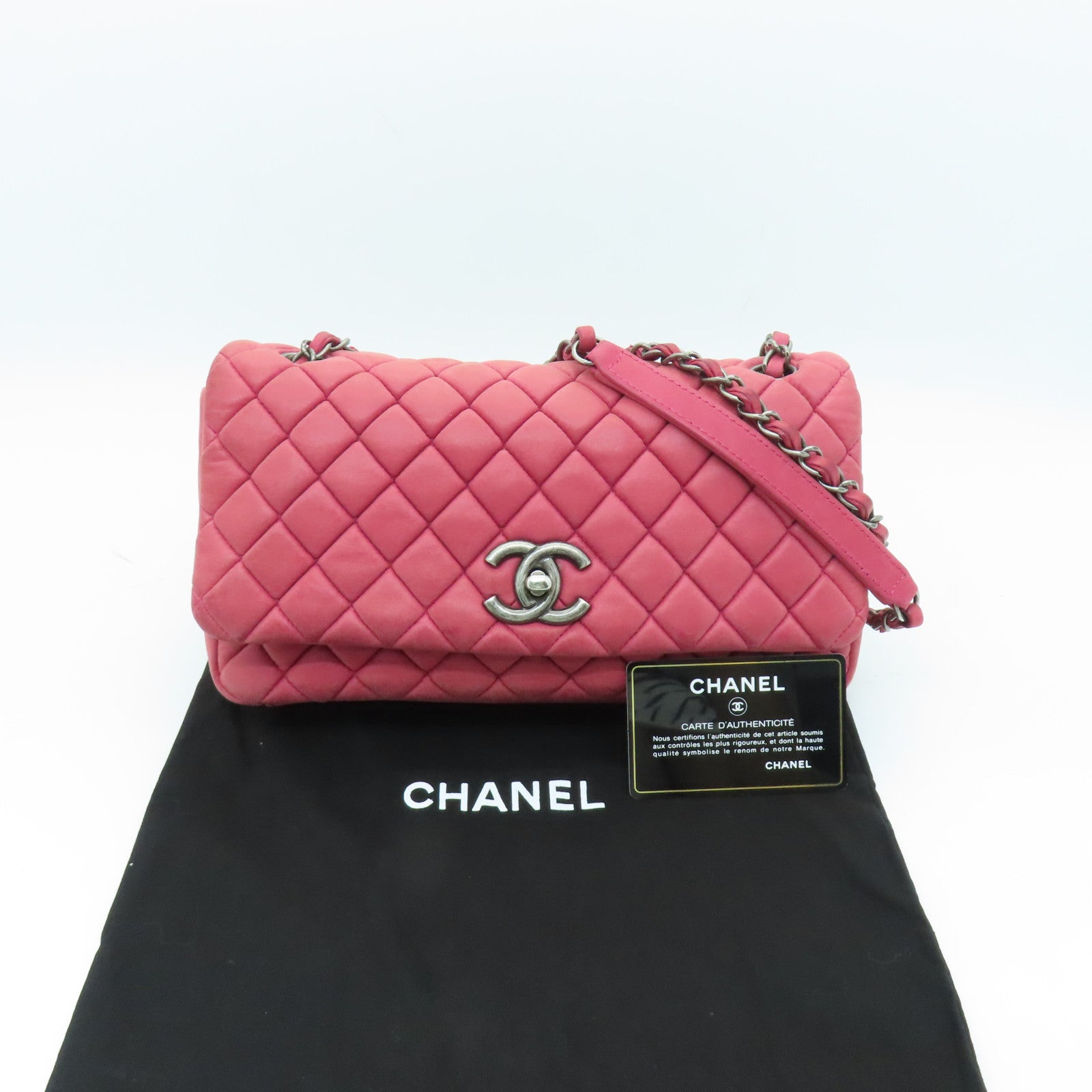CHANEL 【激減優惠】菱格羊皮皮革Chain Shoulder Bag銀扣鏈帶肩背袋紅色