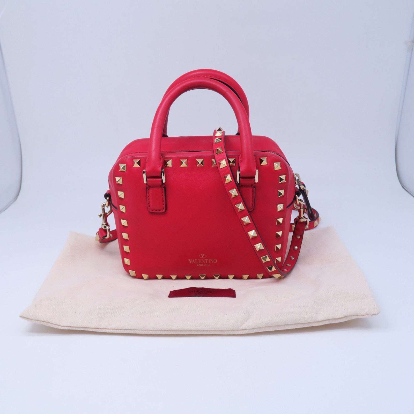 Valentino 牛皮皮革Shoulder Bag金扣肩背袋紅色