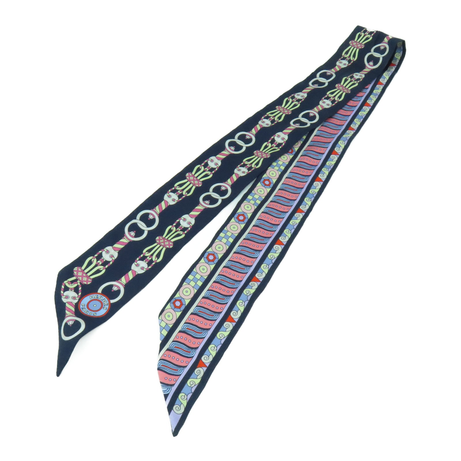 HERMES 絲質Twilly Scarf絲巾深藍色/藍色