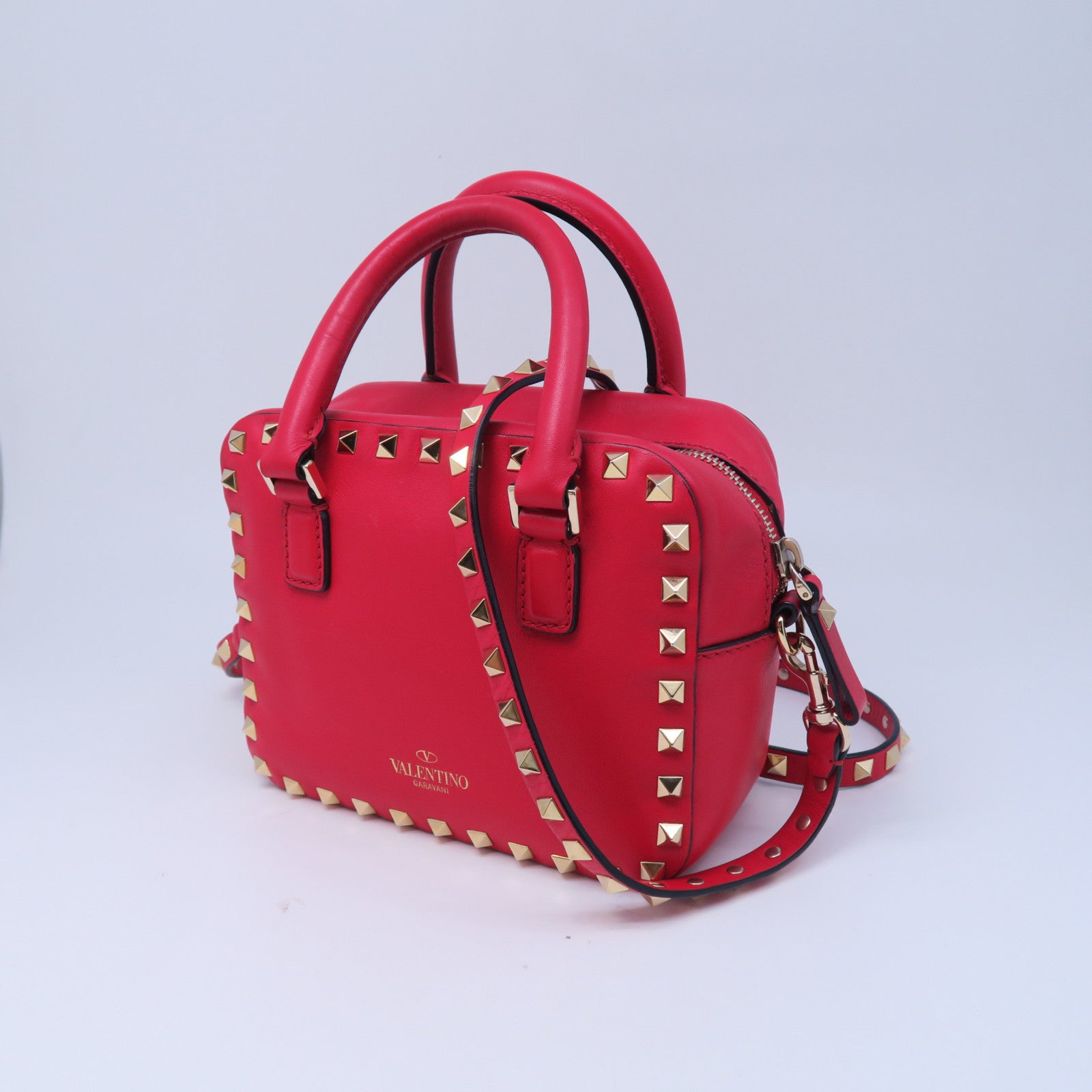 Valentino 牛皮皮革Shoulder Bag金扣肩背袋紅色