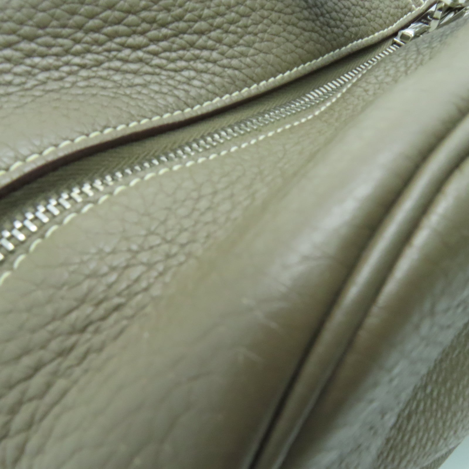 HERMES Clemence皮革Victoria銀扣手挽袋大象色