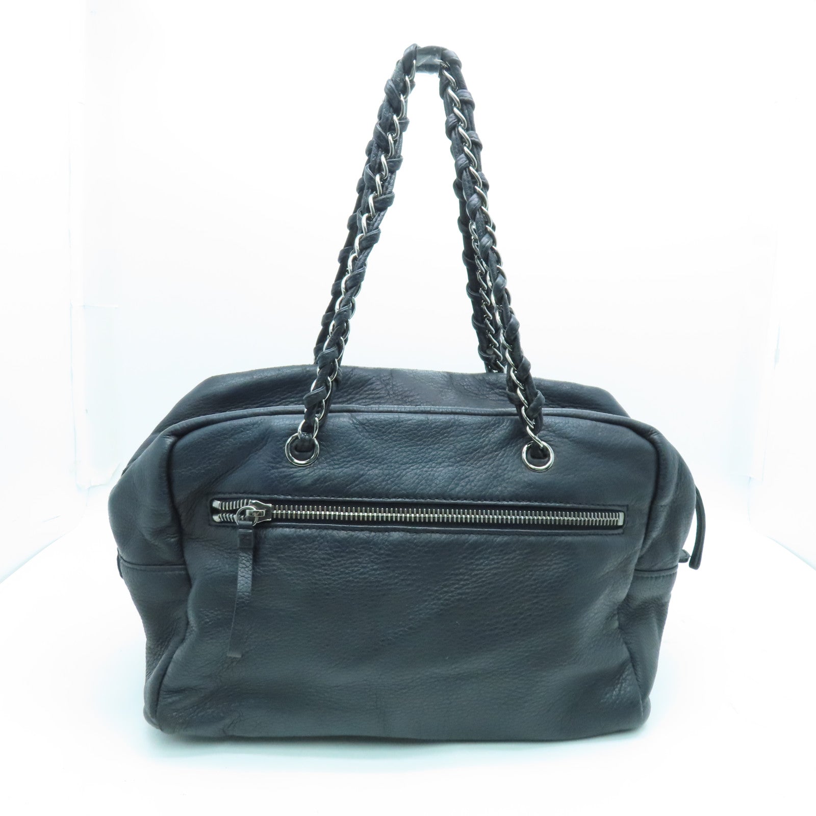 CHANEL 牛皮皮革Tote Bag銀扣手挽袋黑色