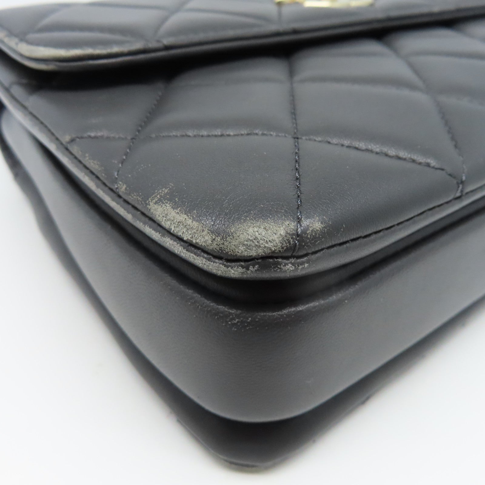 CHANEL 菱格羊皮皮革Top Handle Bag金扣肩背袋灰色