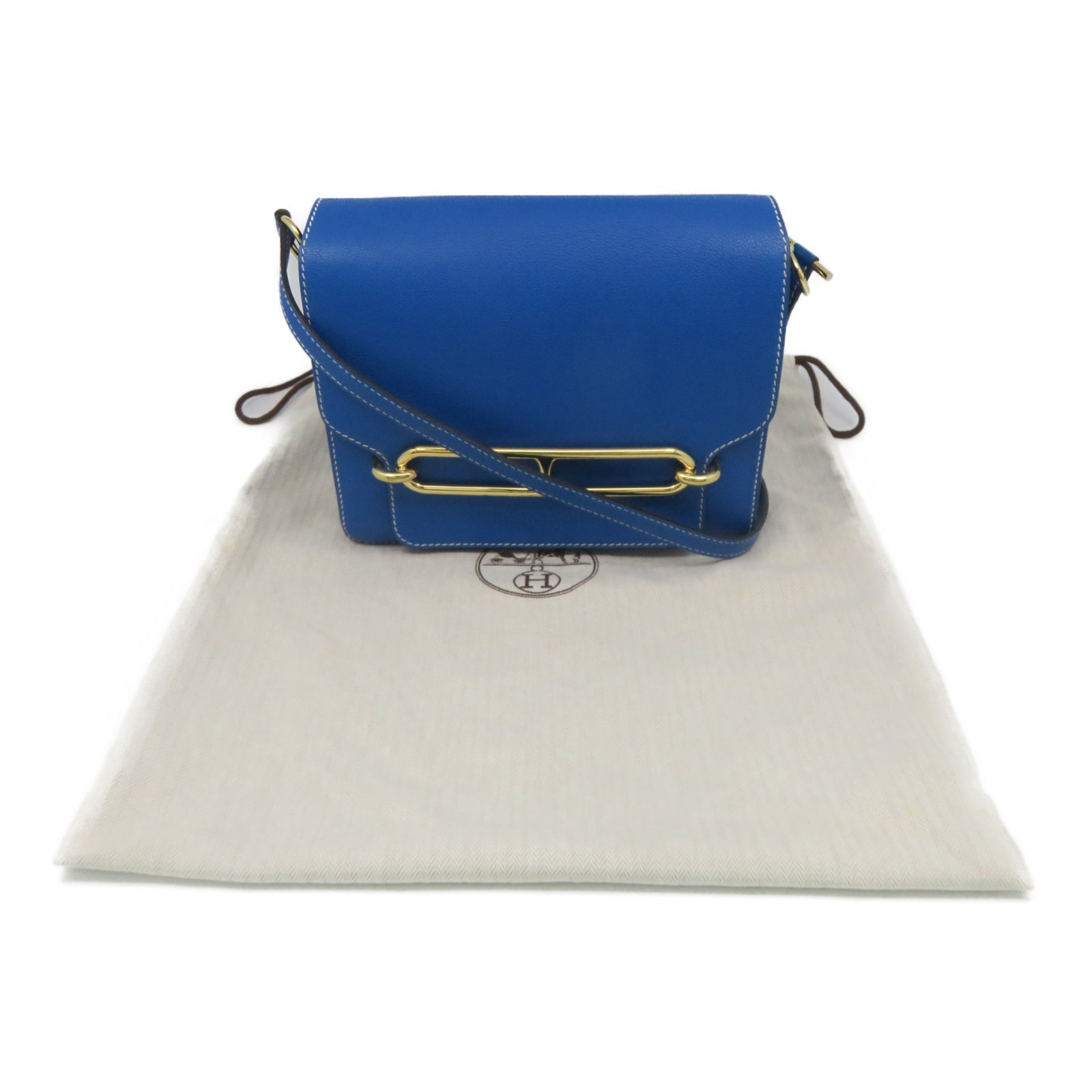 HERMES 【激减优惠】Evercolour皮革Roulis 23金扣肩背袋Bleu hydra水妖蓝色