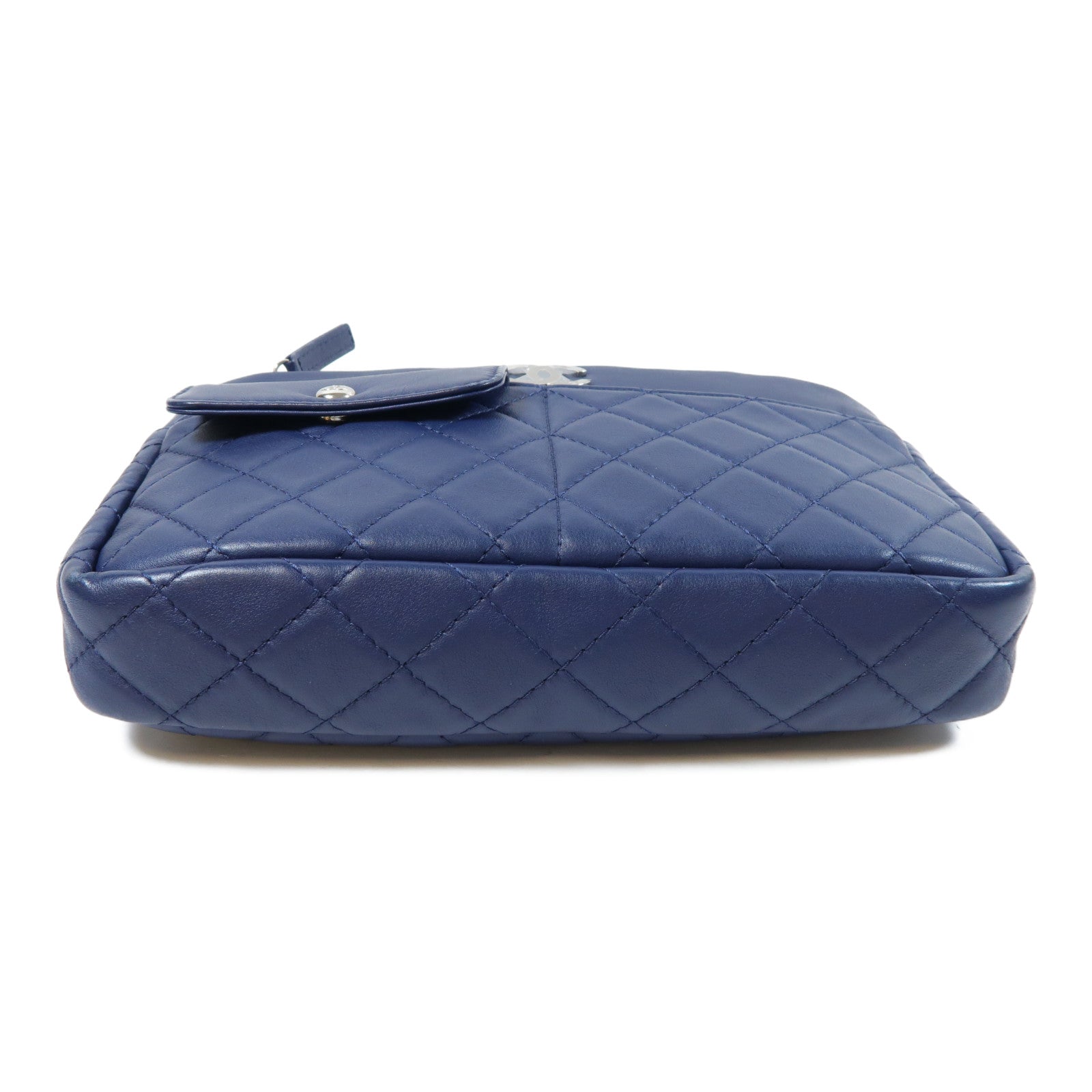 CHANEL 菱格羊皮皮革Chain Shoulder Bag銀扣鏈帶肩背袋藍色