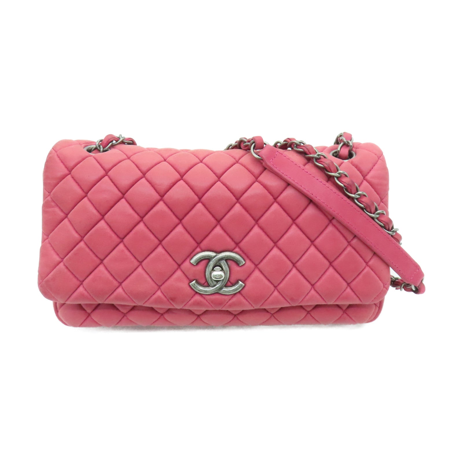 CHANEL 【激減優惠】菱格羊皮皮革Chain Shoulder Bag銀扣鏈帶肩背袋紅色