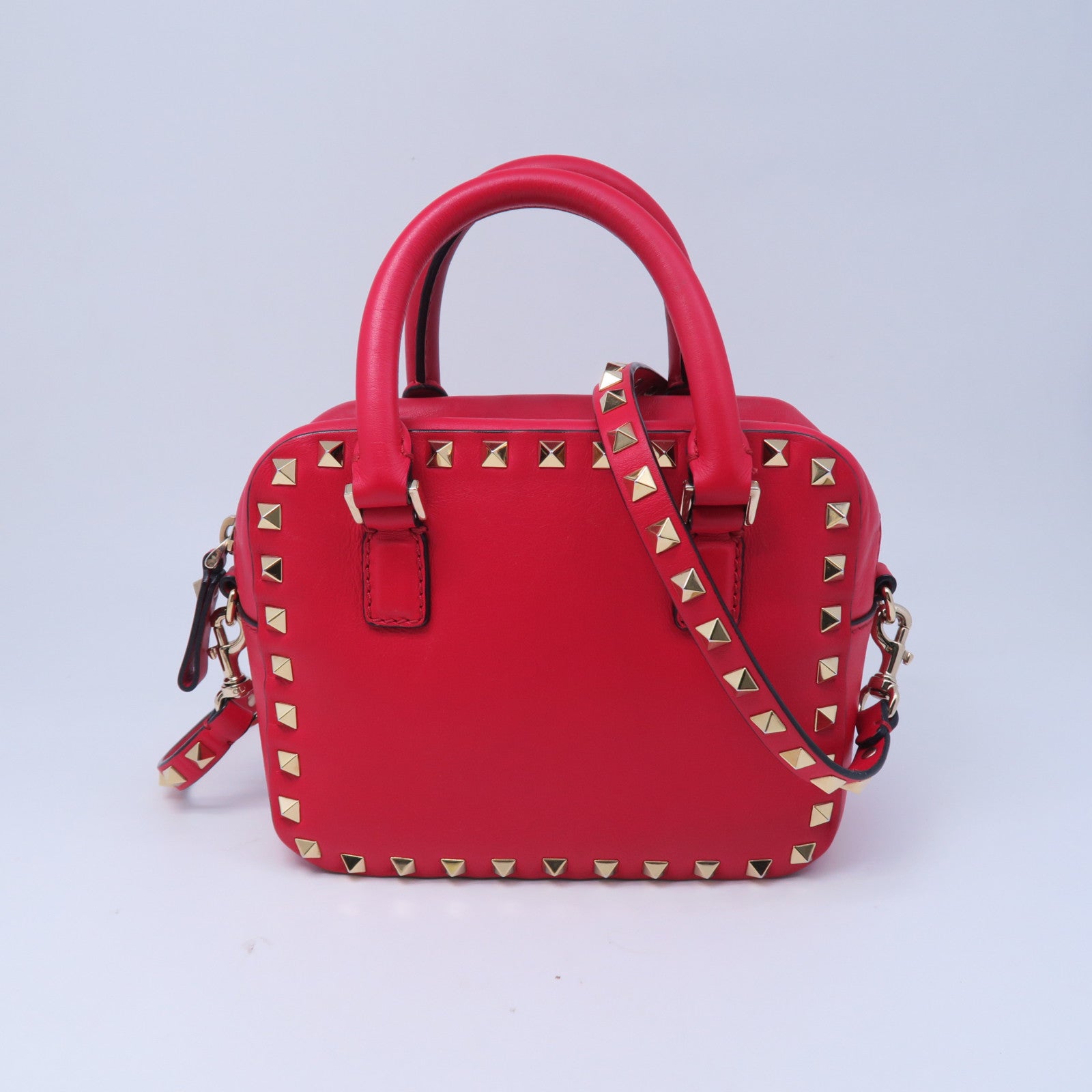 Valentino 牛皮皮革Shoulder Bag金扣肩背袋紅色