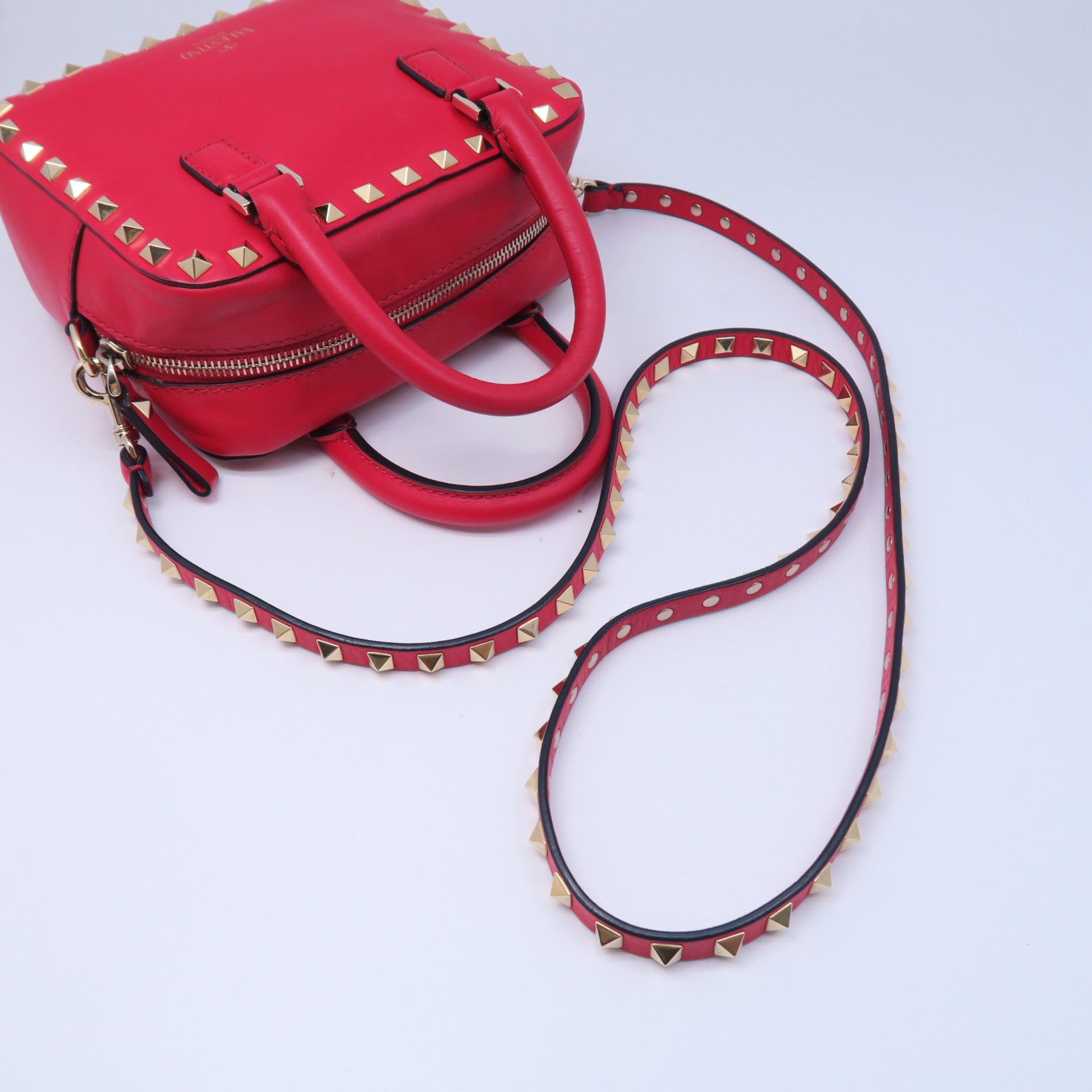 Valentino 牛皮皮革Shoulder Bag金扣肩背袋紅色