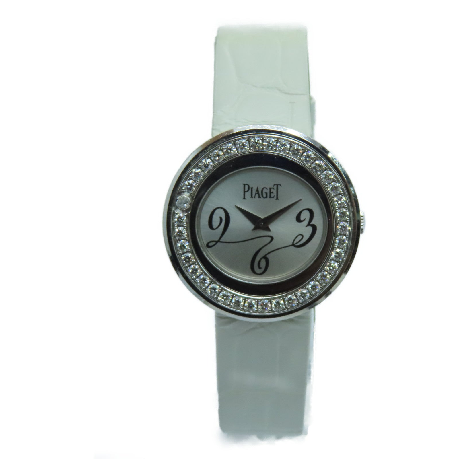 PIAGET Possession皮革带/18K白金手表石英机芯银色