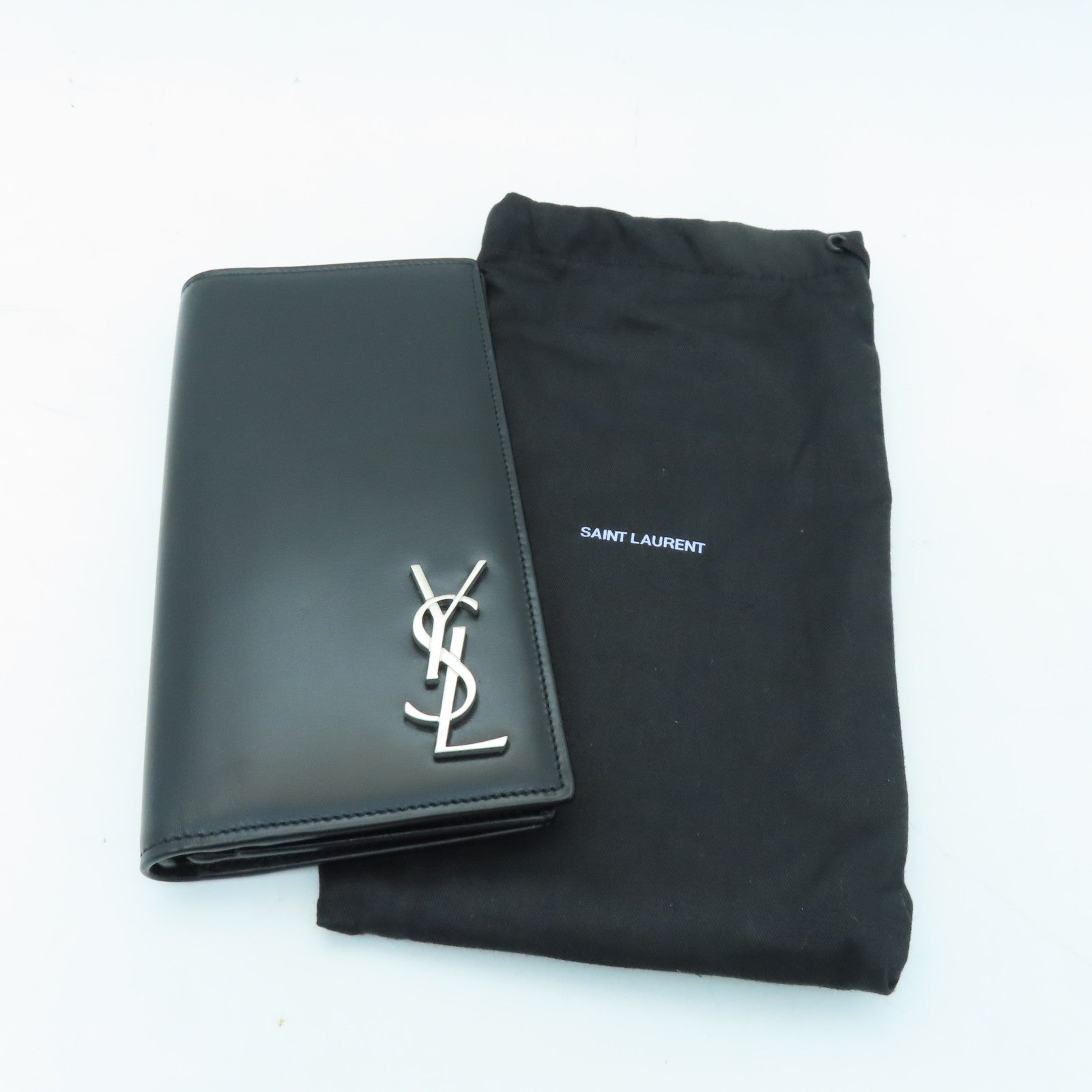 SAINT LAURENT 羊皮皮革Long Wallet銀扣長錢包黑色
