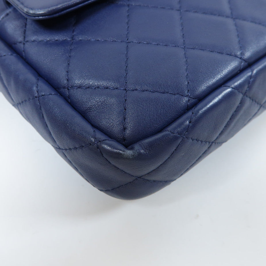 CHANEL 菱格羊皮皮革Chain Shoulder Bag銀扣鏈帶肩背袋藍色