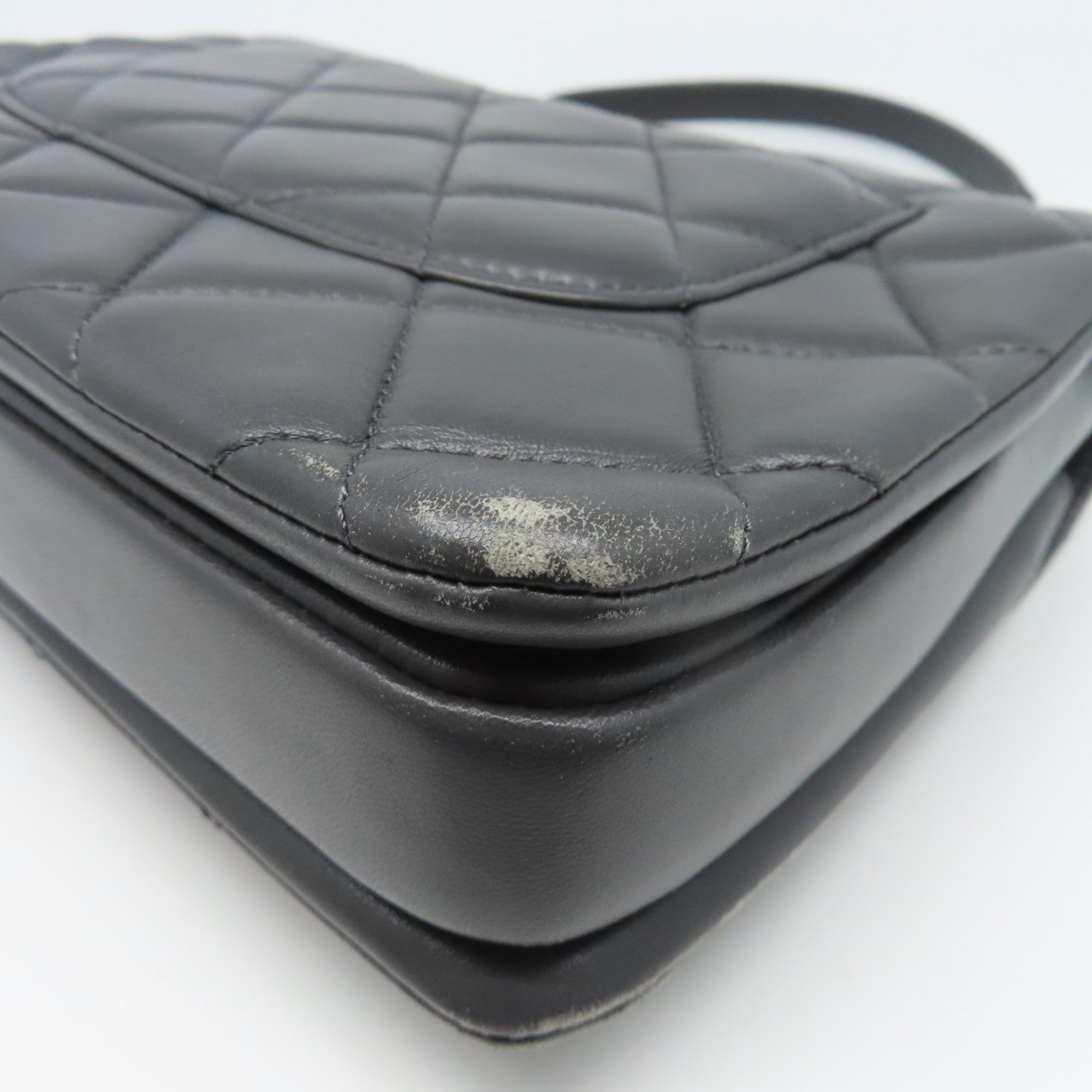 CHANEL 菱格羊皮皮革Top Handle Bag金扣肩背袋灰色