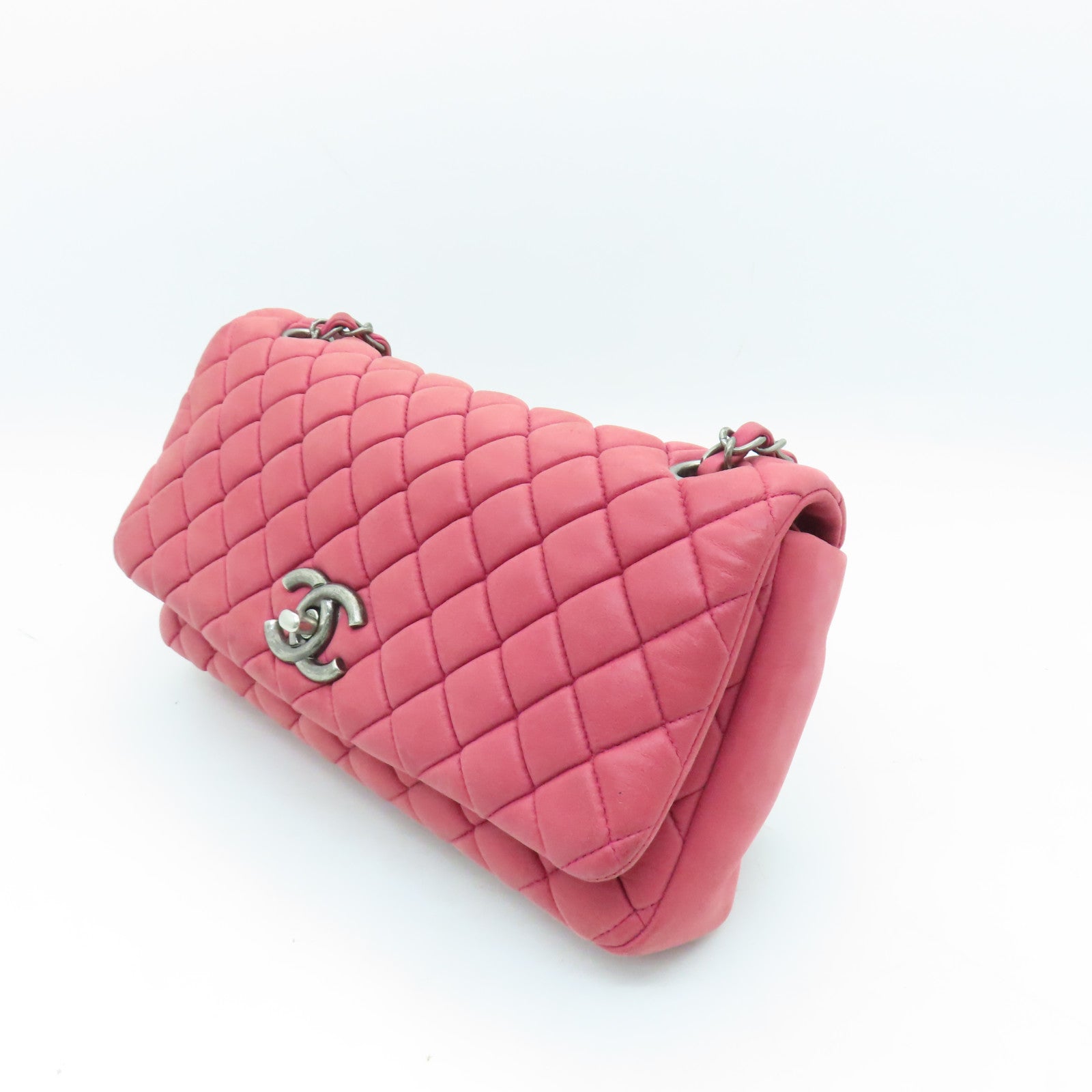 CHANEL 【激減優惠】菱格羊皮皮革Chain Shoulder Bag銀扣鏈帶肩背袋紅色