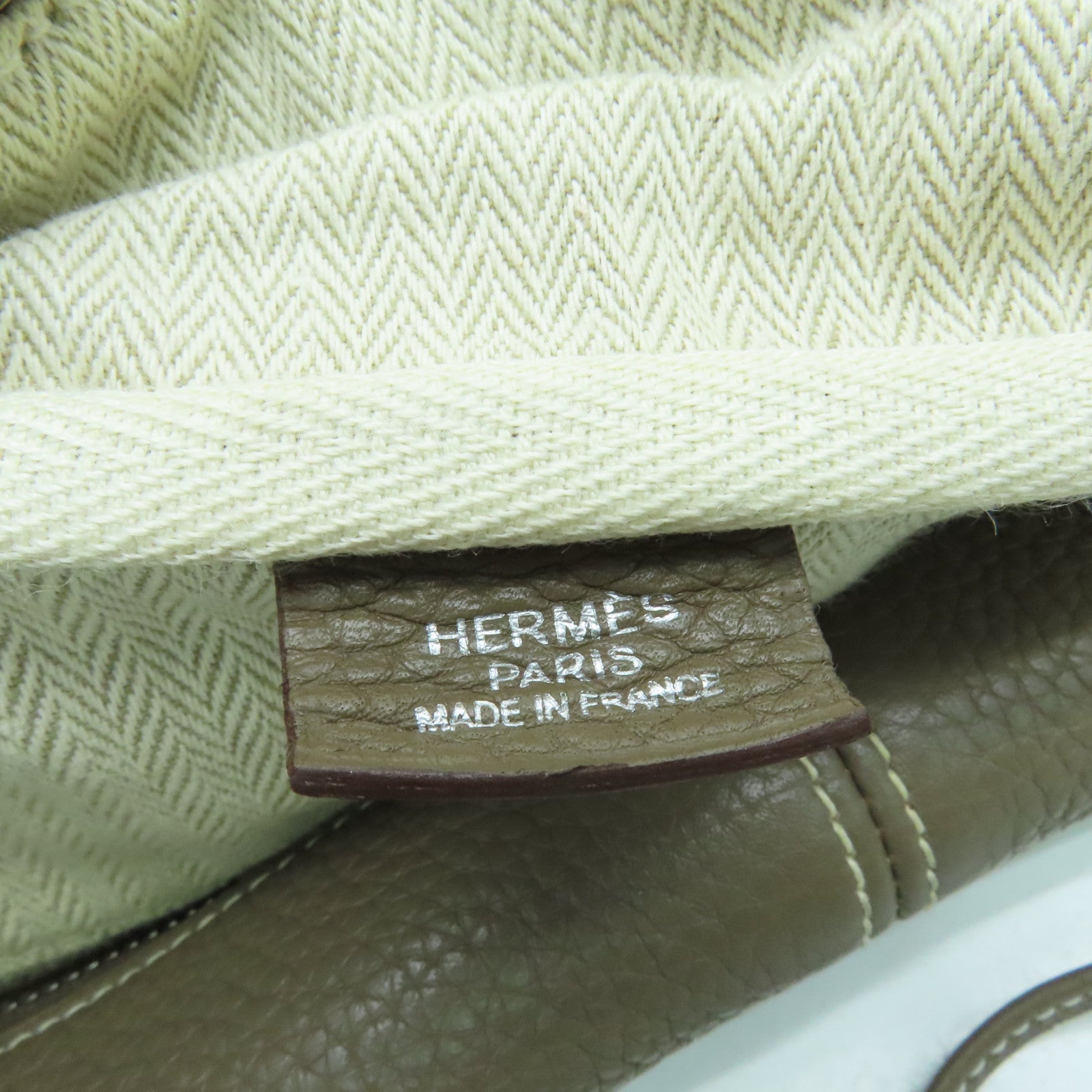 HERMES Clemence皮革Victoria銀扣手挽袋大象色
