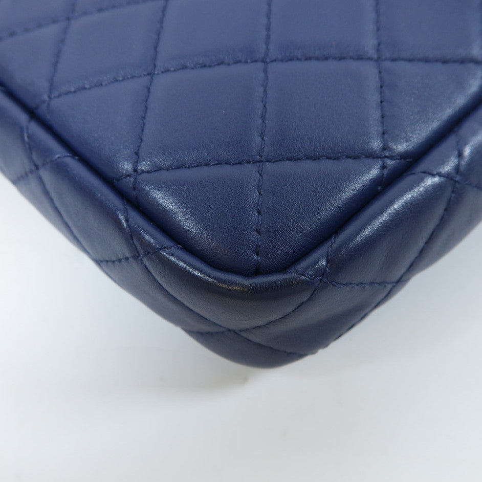 CHANEL 菱格羊皮皮革Chain Shoulder Bag銀扣鏈帶肩背袋藍色