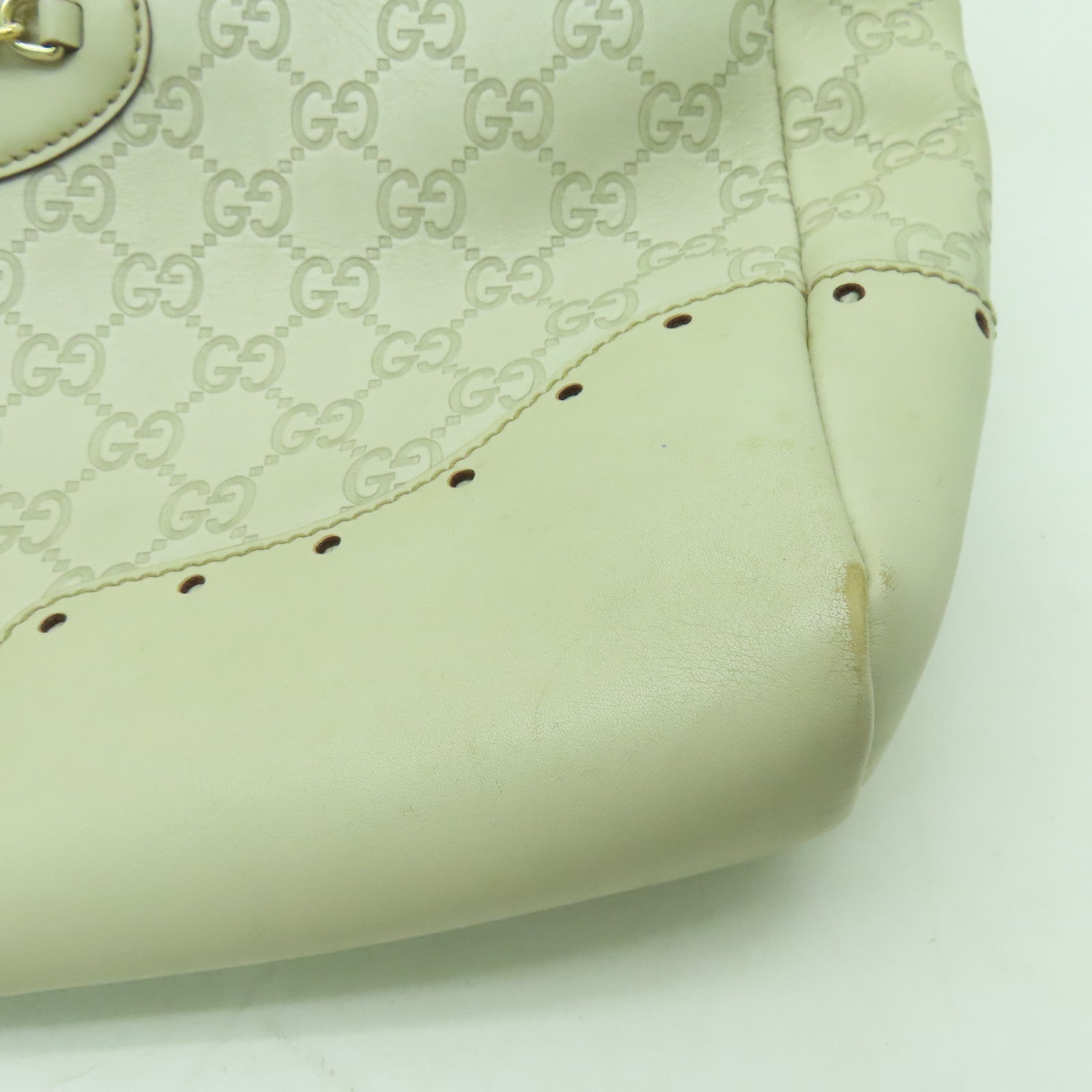 GUCCI Guccissima皮革Hand Bag金扣手挽袋白色