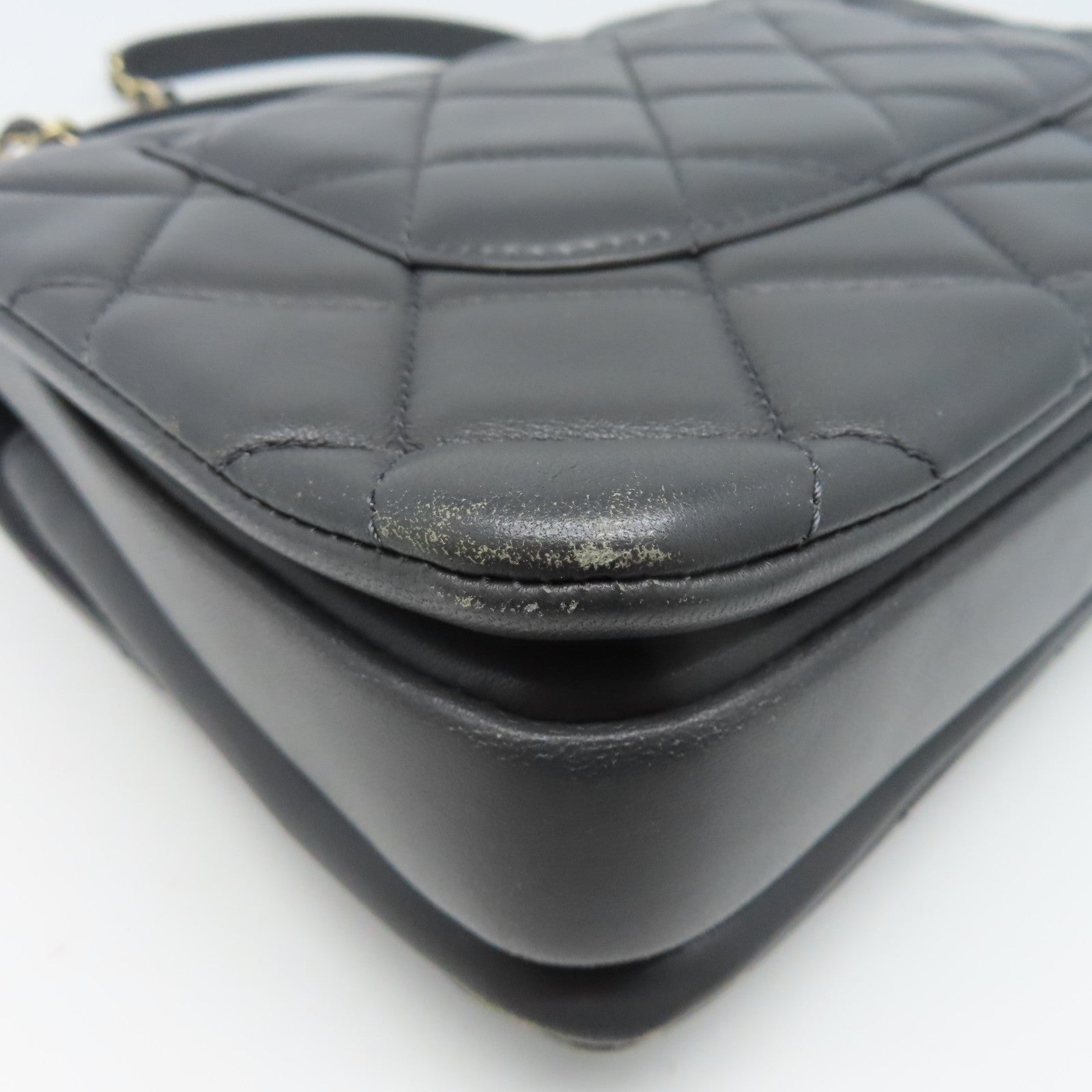 CHANEL 菱格羊皮皮革Top Handle Bag金扣肩背袋灰色