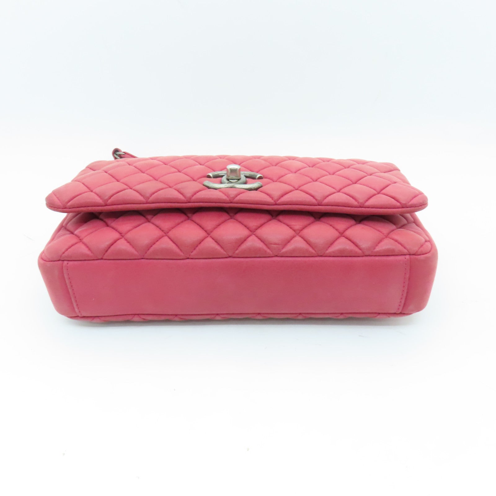 CHANEL 【激減優惠】菱格羊皮皮革Chain Shoulder Bag銀扣鏈帶肩背袋紅色