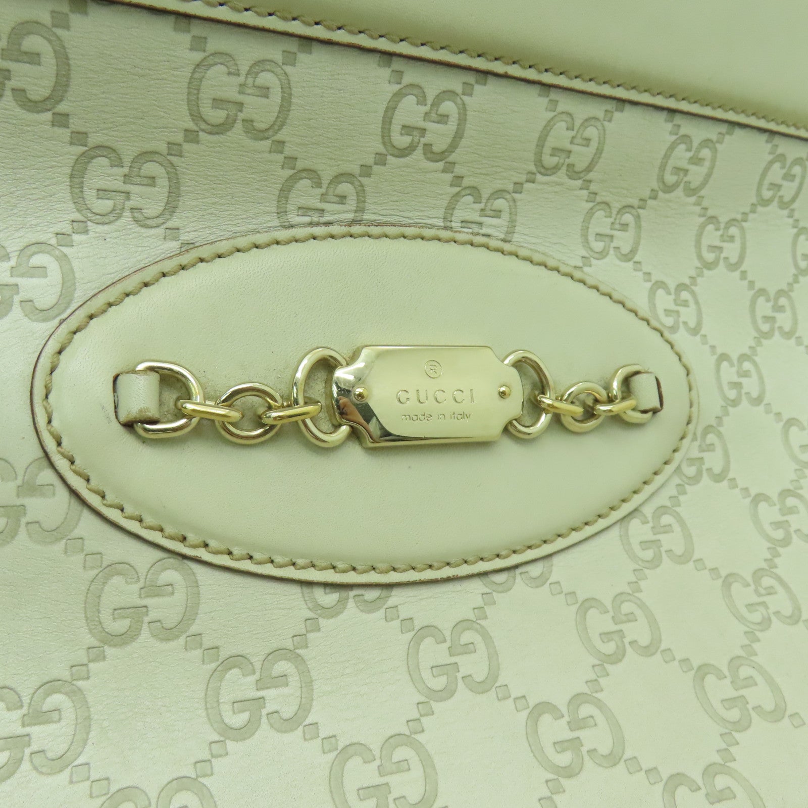 GUCCI Guccissima皮革Hand Bag金扣手挽袋白色
