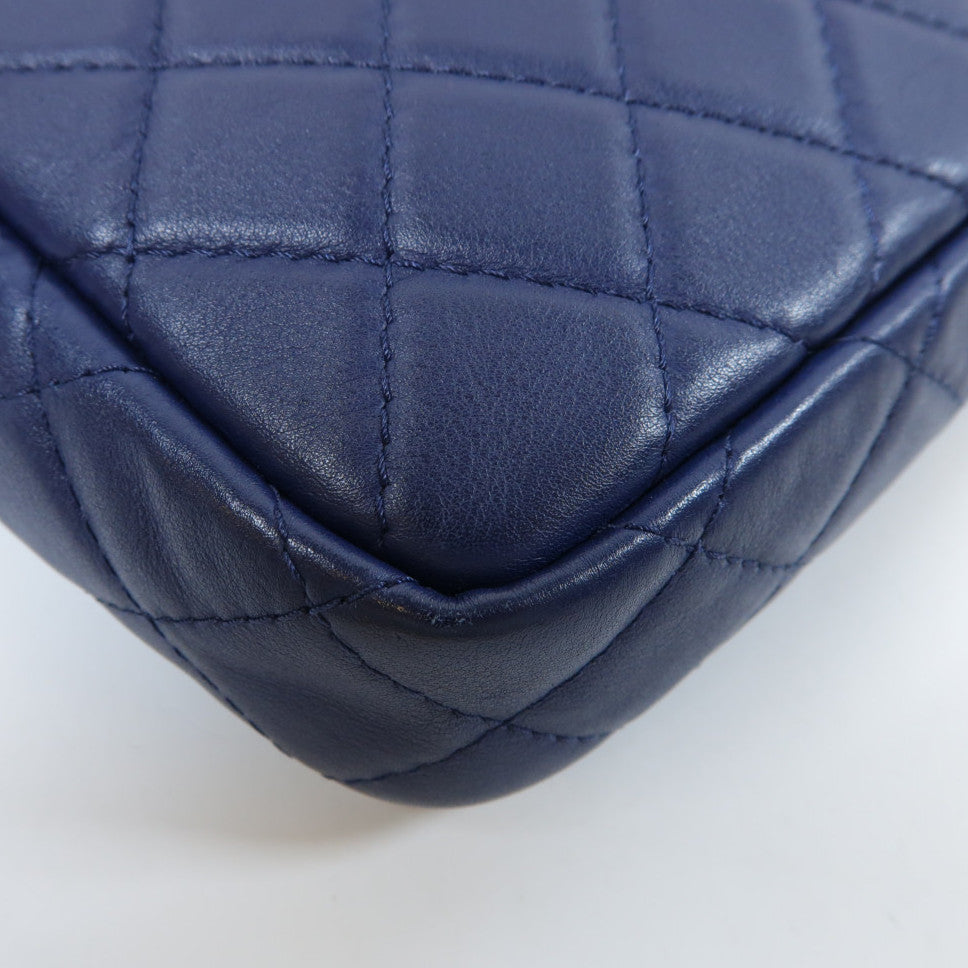 CHANEL 菱格羊皮皮革Chain Shoulder Bag銀扣鏈帶肩背袋藍色